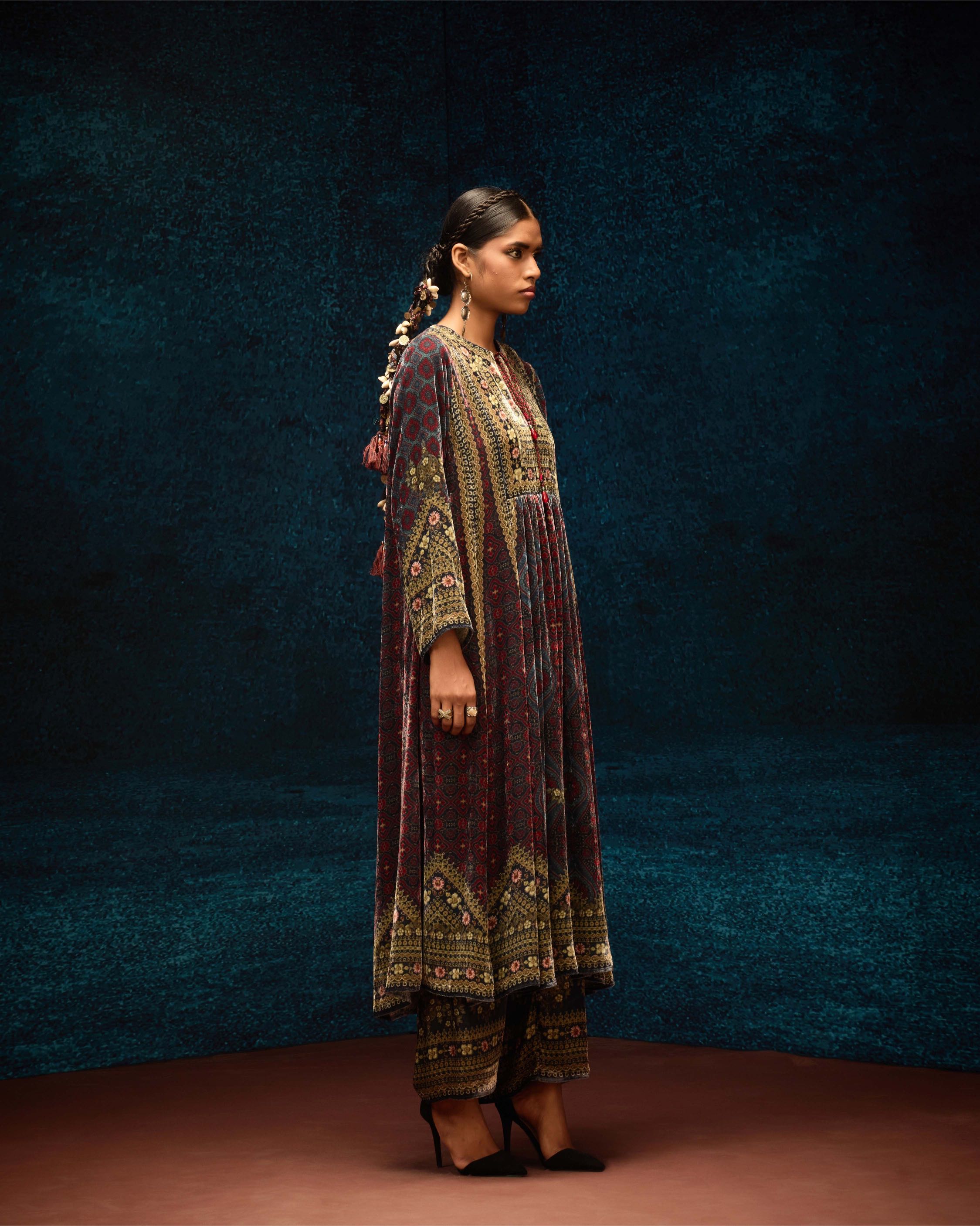 Ajrakh : Anisha - Blue/Maroon