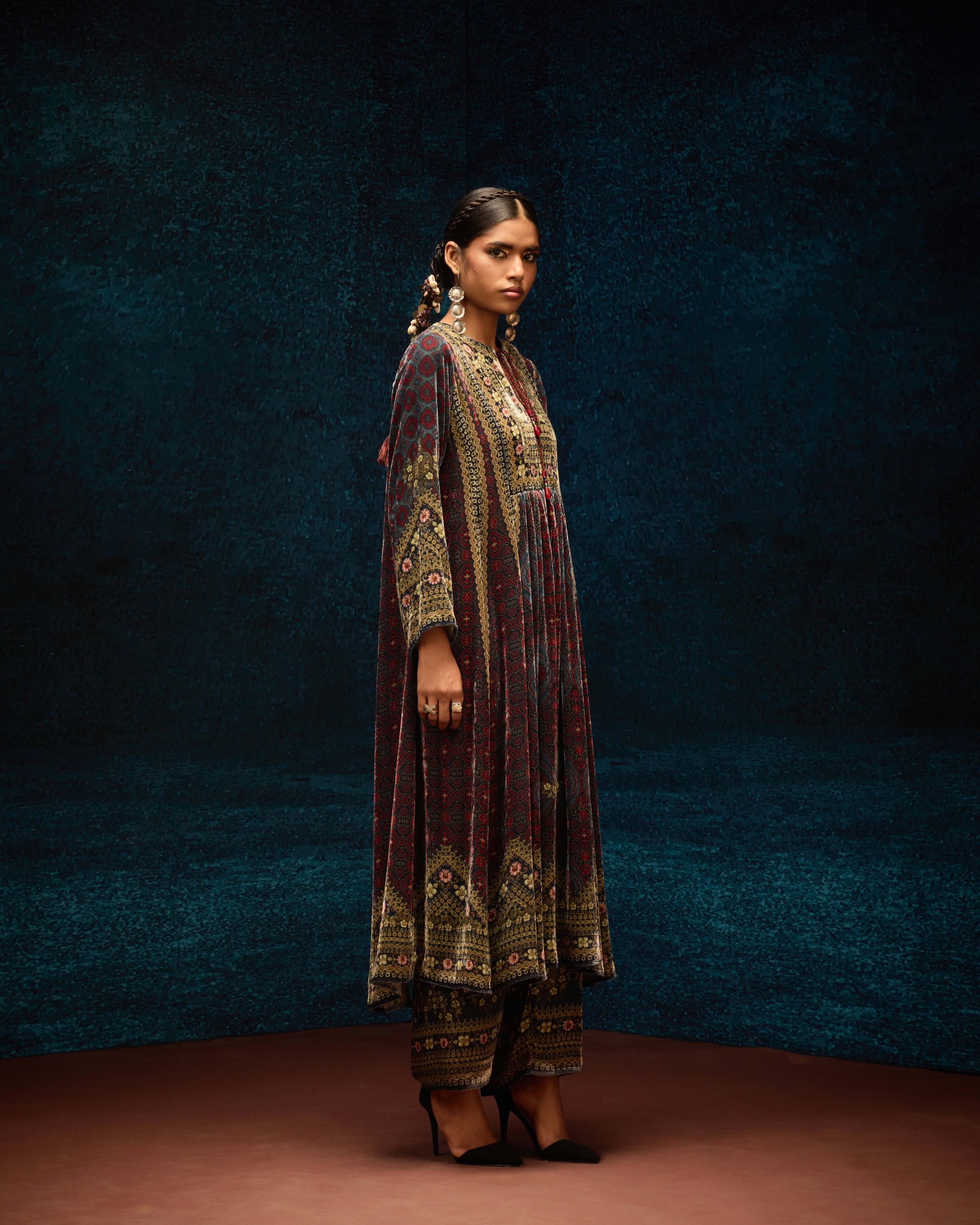 Ajrakh : Anisha - Blue/Maroon