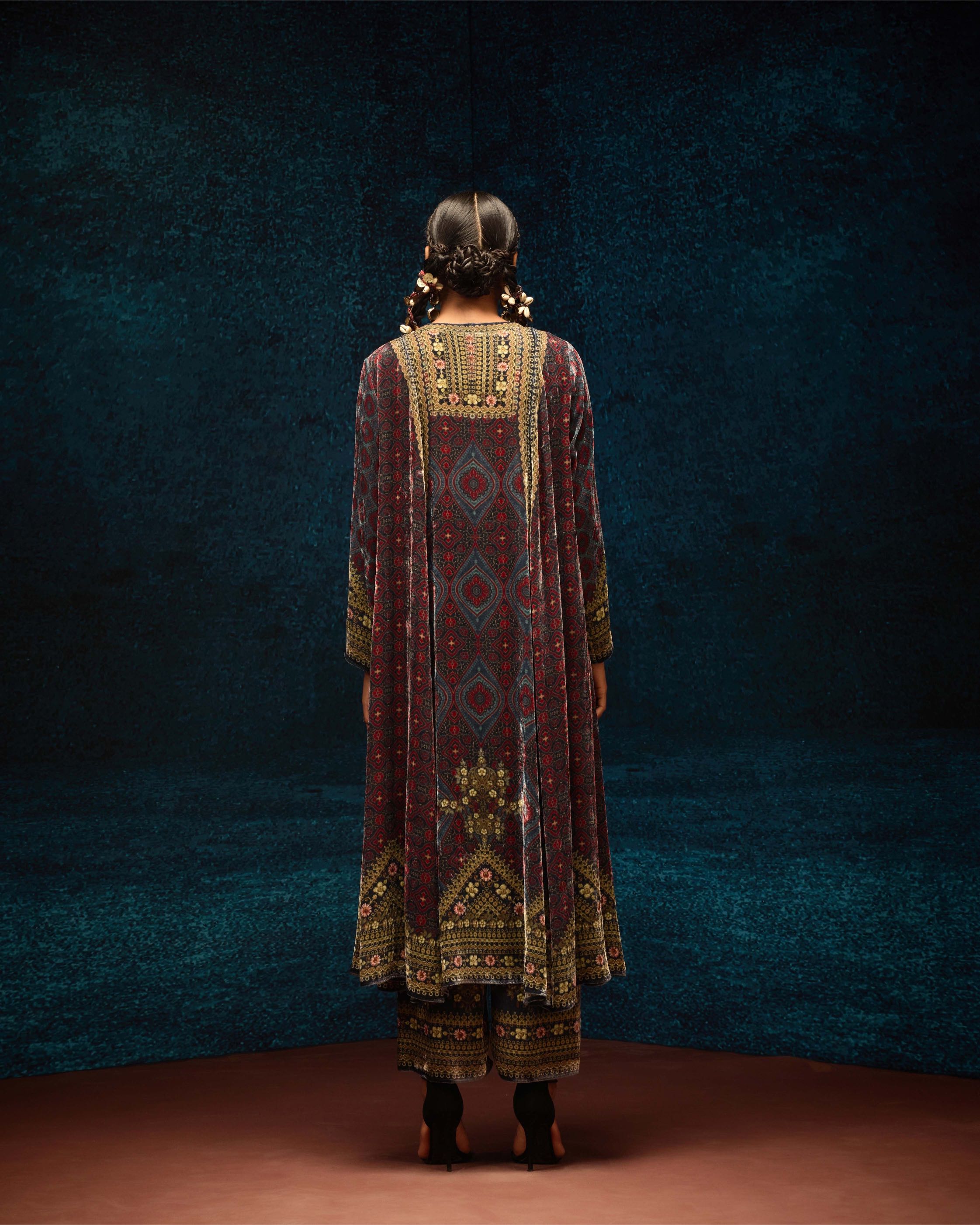 Ajrakh : Anisha - Blue/Maroon