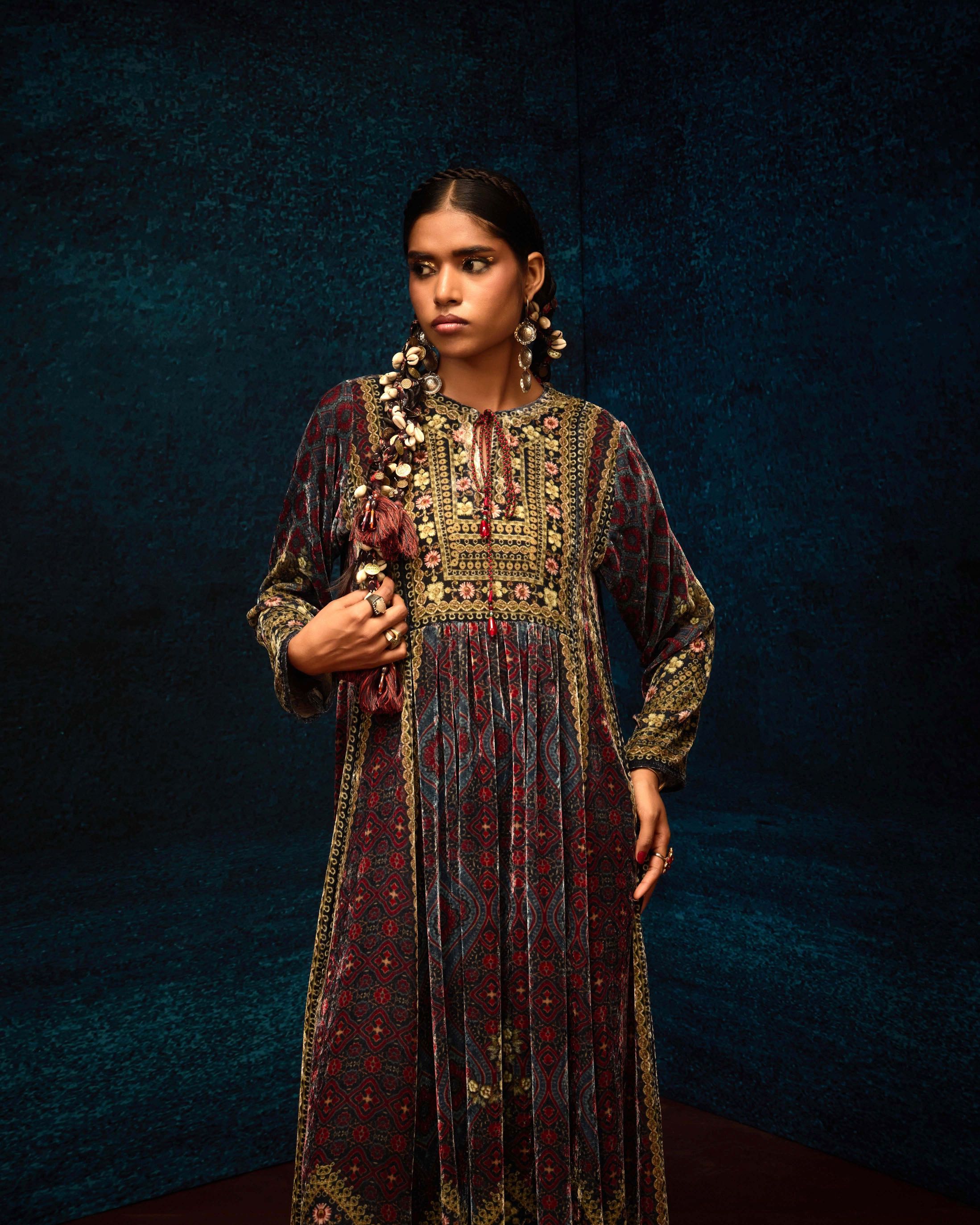 Ajrakh : Anisha - Blue/Maroon