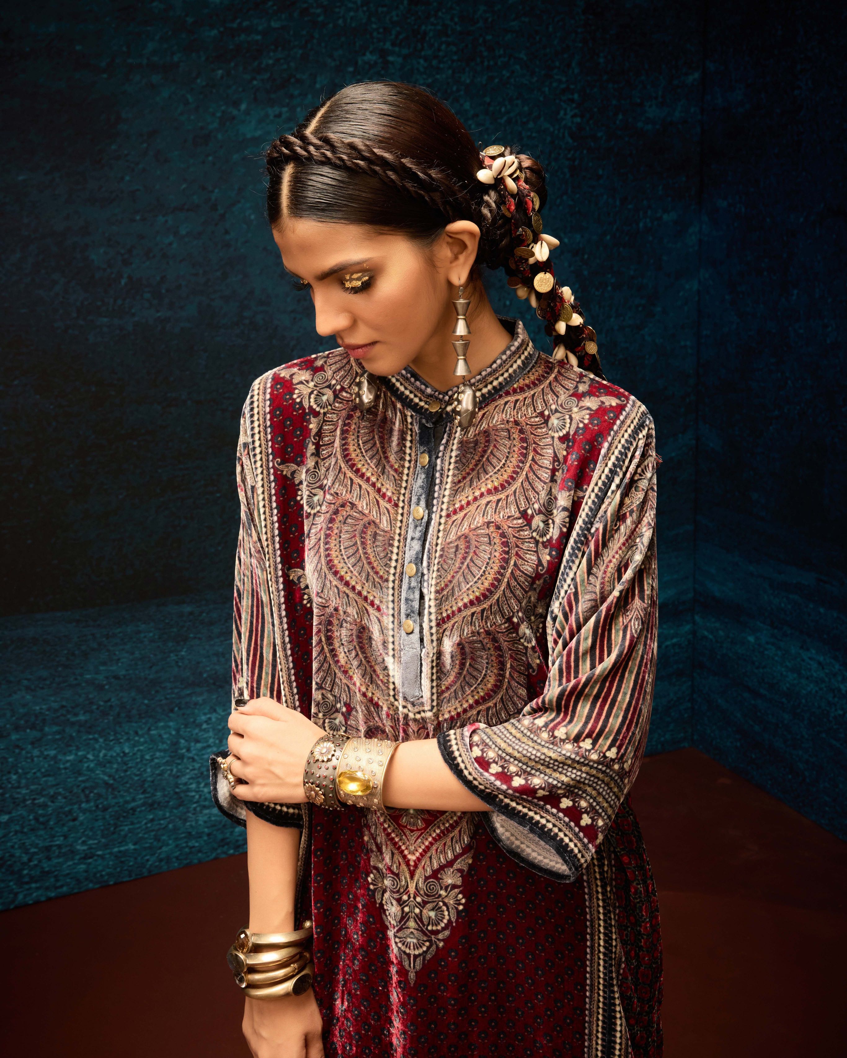 Ajrakh : Ghazala - Maroon