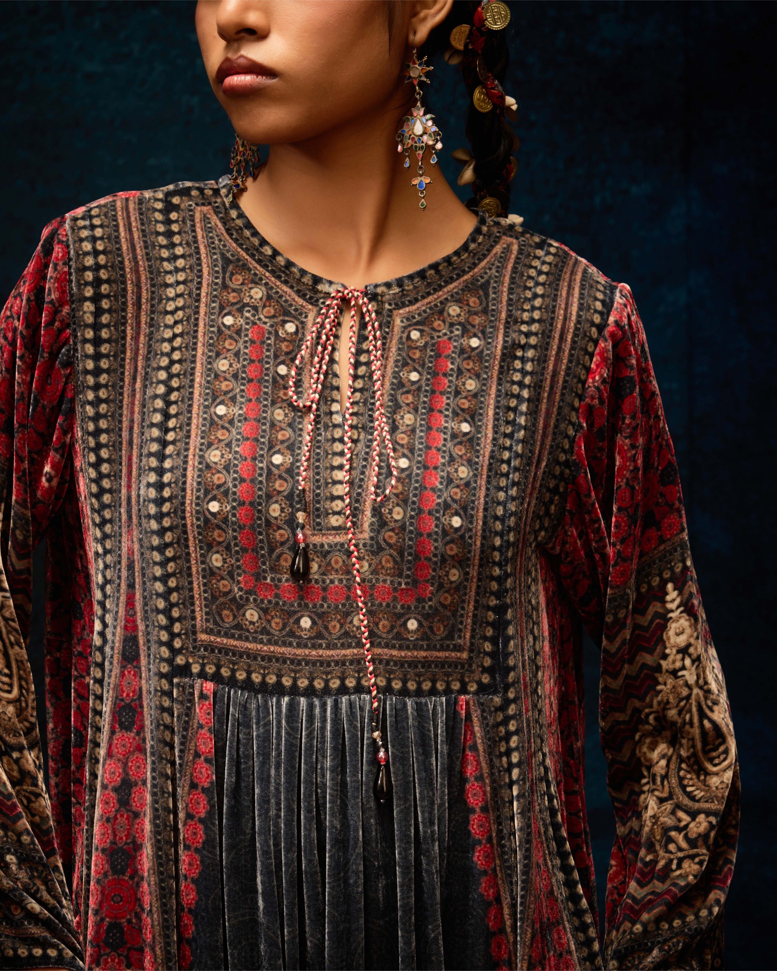 Ajrakh : Anisha - Red/Black