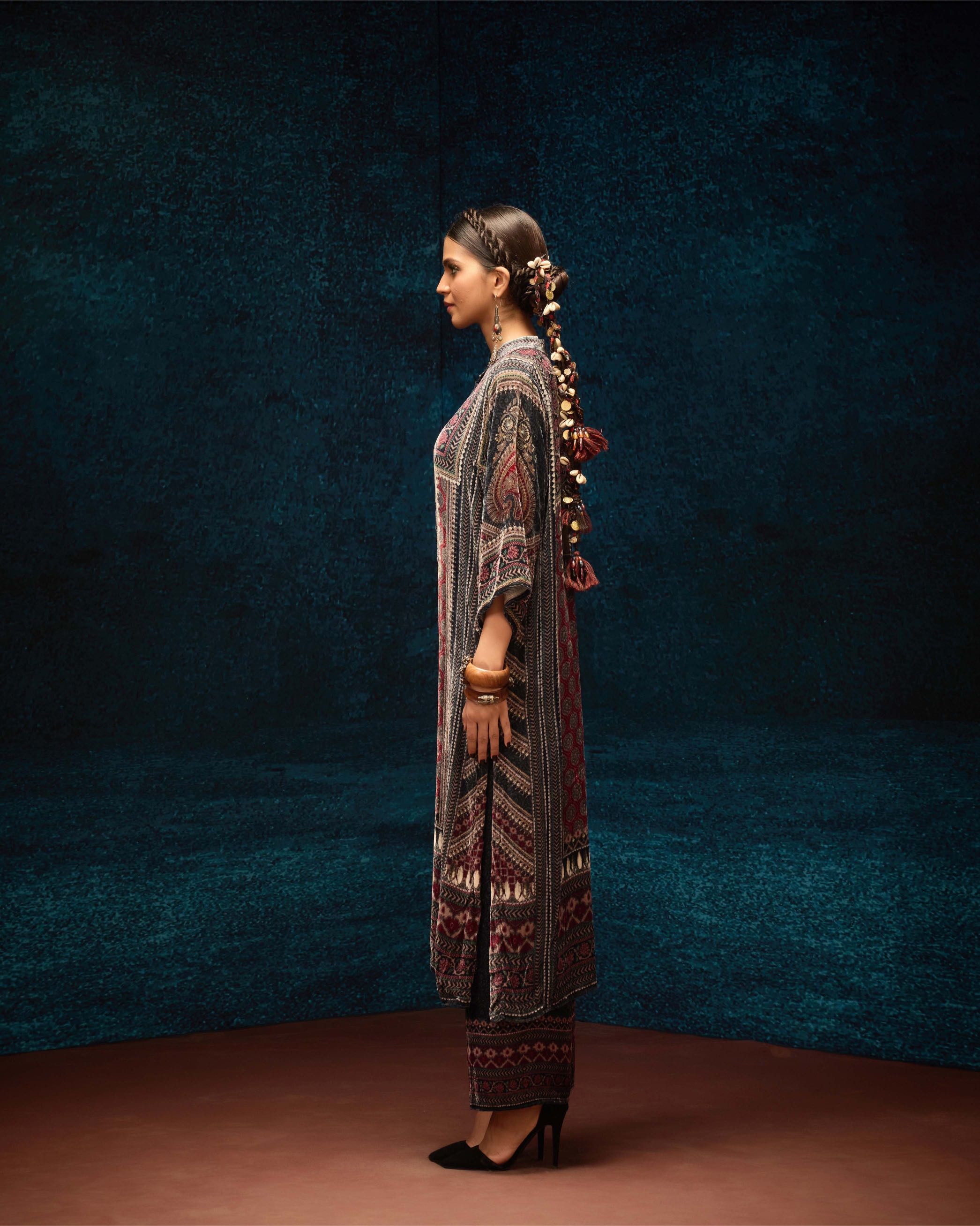 Ajrakh : Ghazala - Black/Maroon