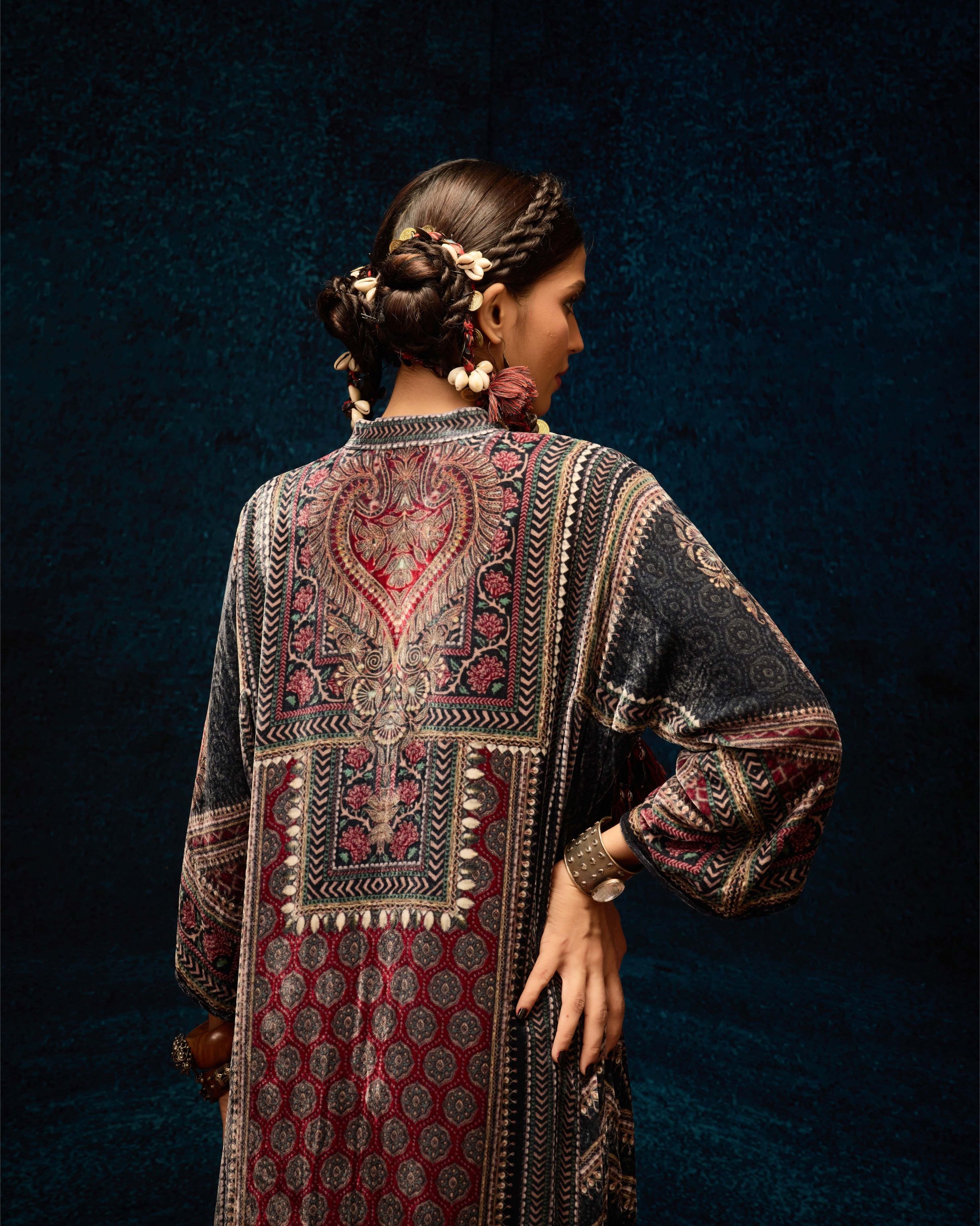 Ajrakh : Ghazala - Black/Maroon