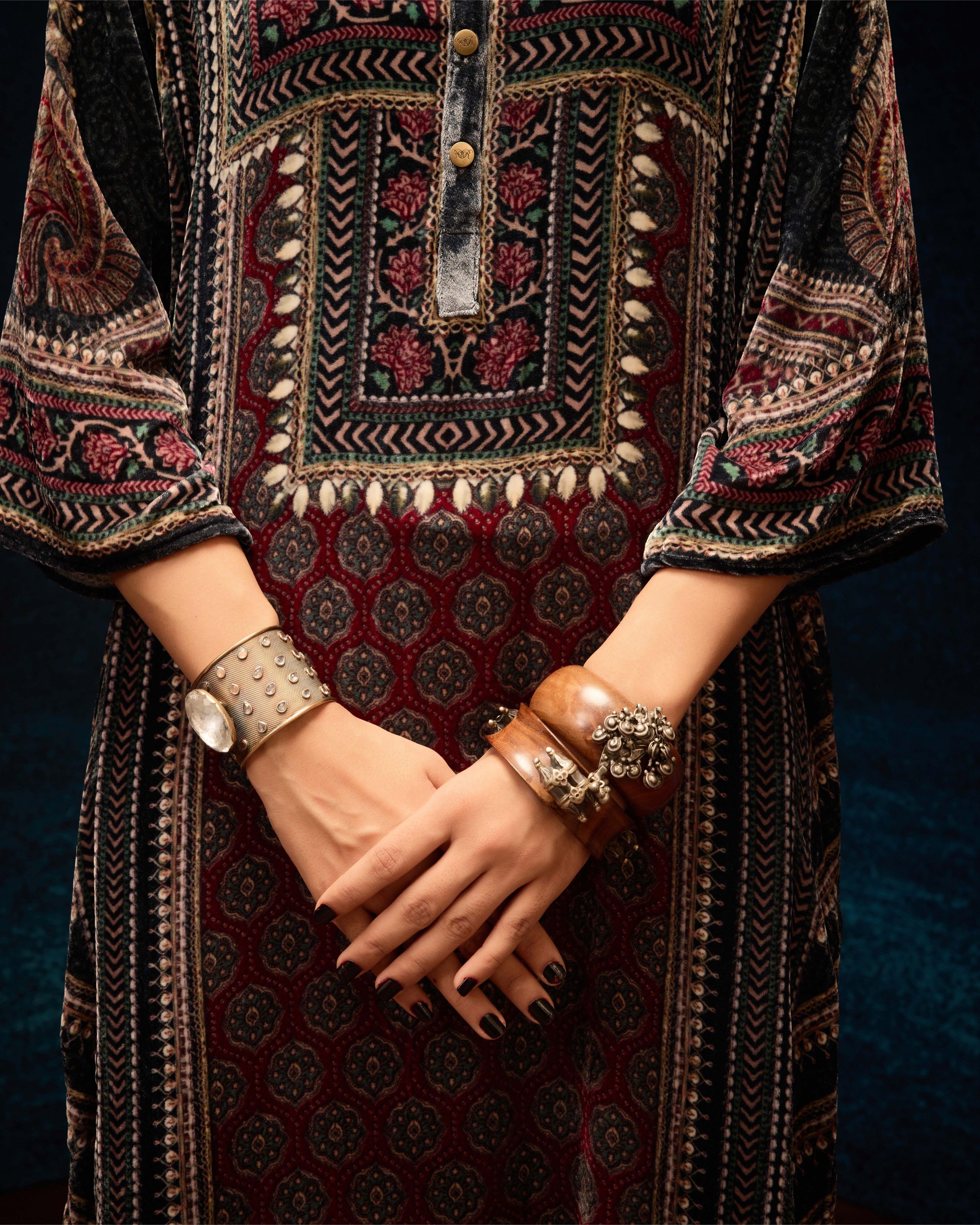 Ajrakh : Ghazala - Black/Maroon