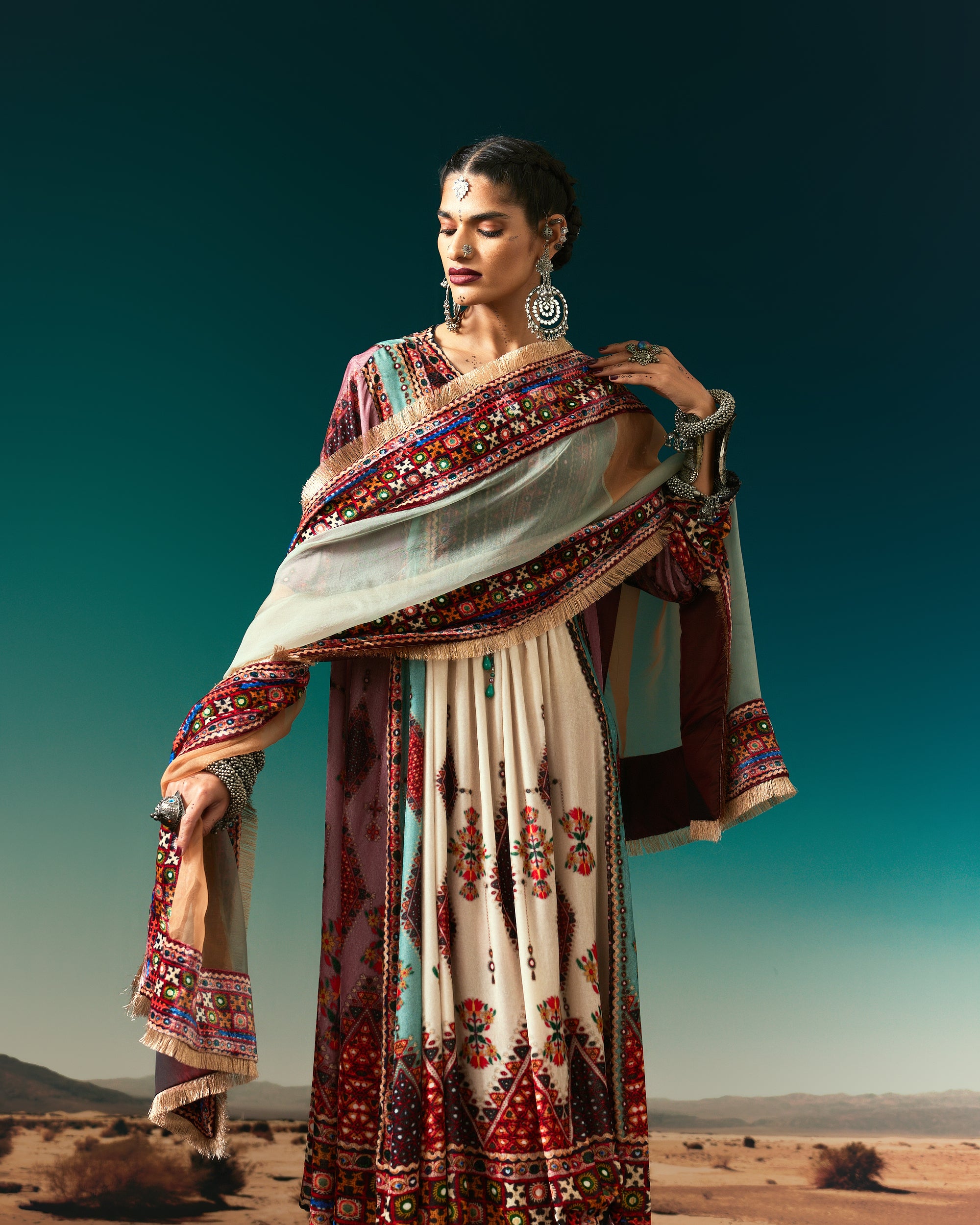 Kutch : Anisha - Eggshell/Rose/Sea Blue