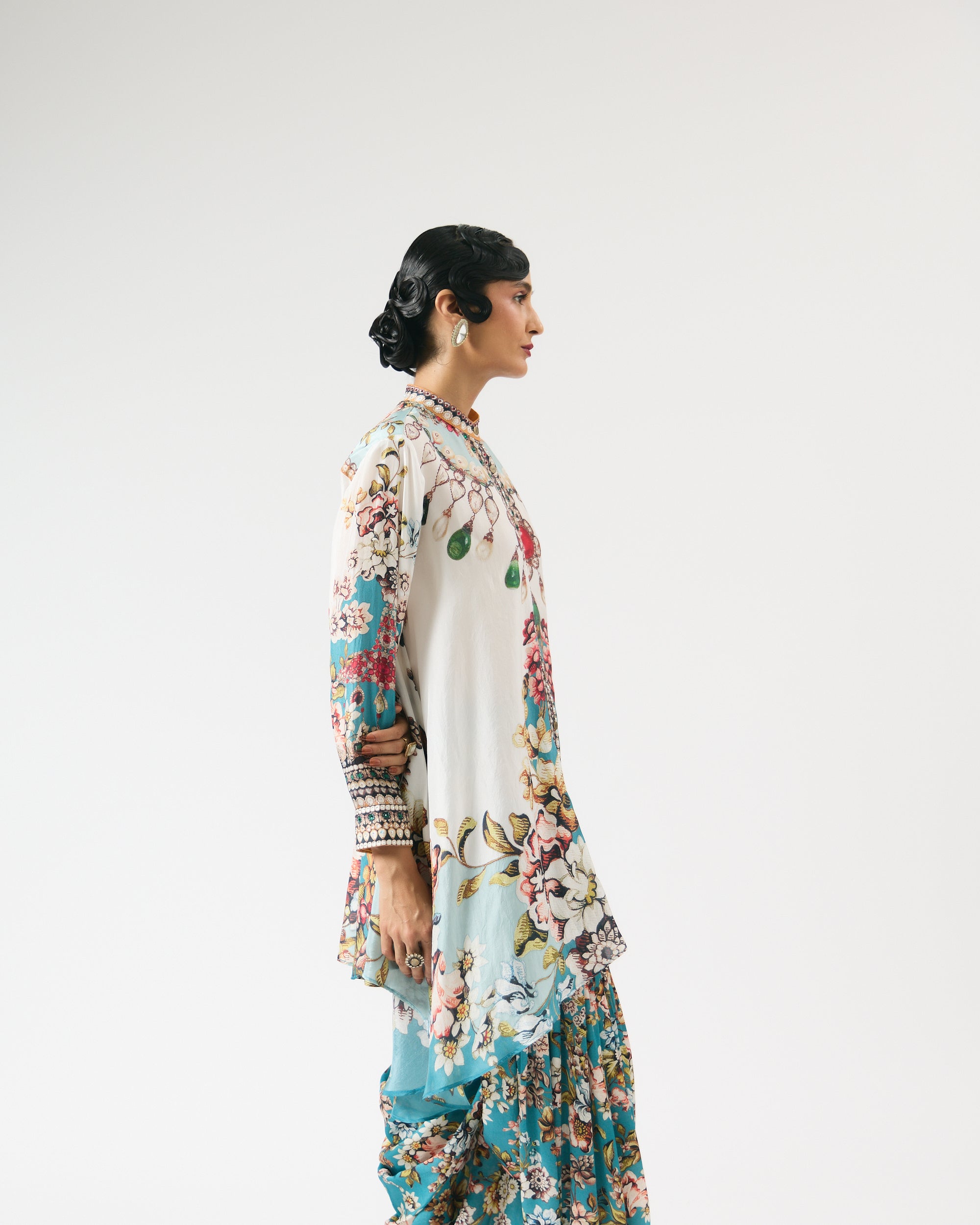 Nizam : Nilofer - Ivory/Aqua