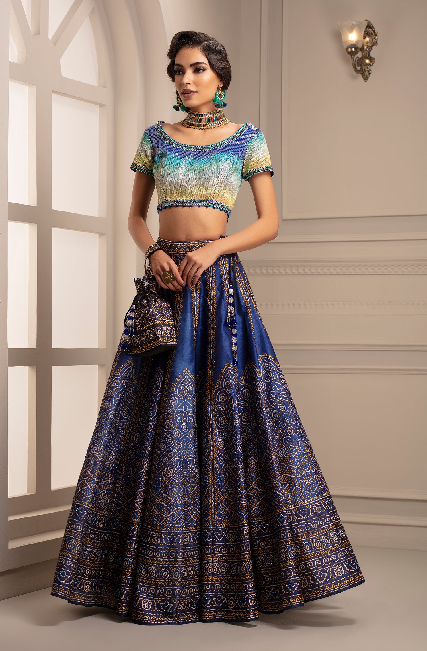 Bandhej Leela : Aqua/Navy