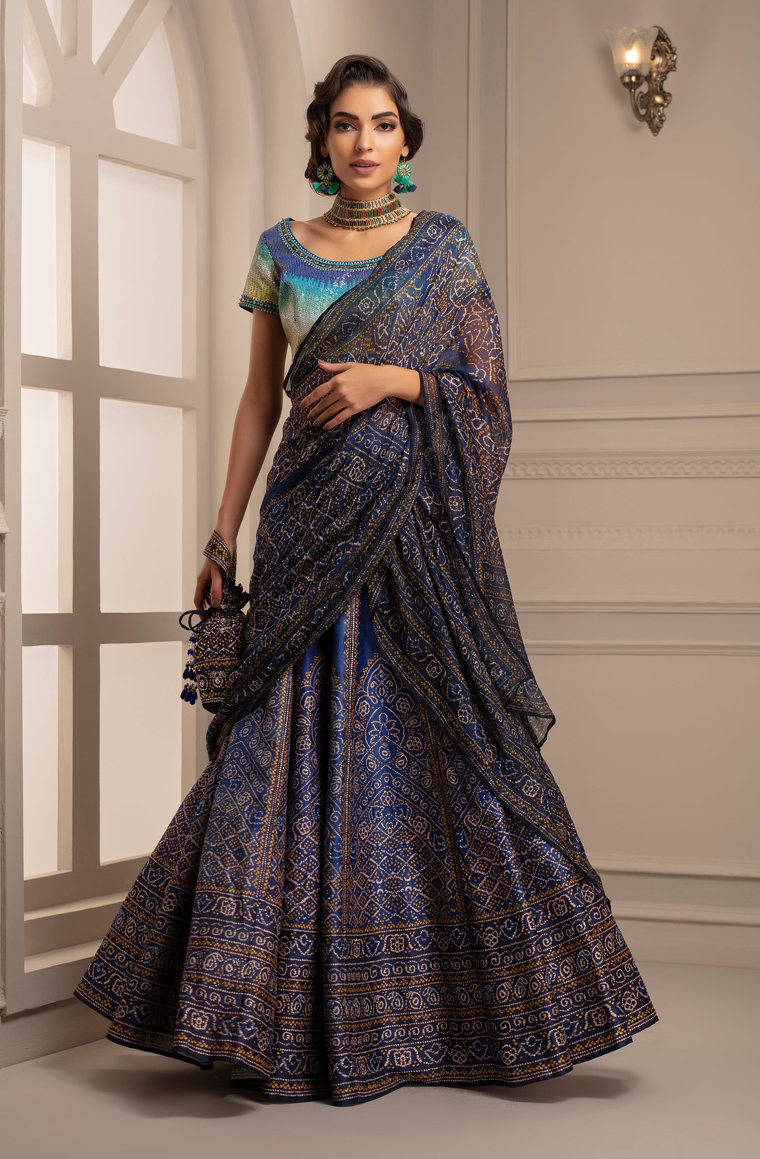 Bandhej Leela : Aqua/Navy
