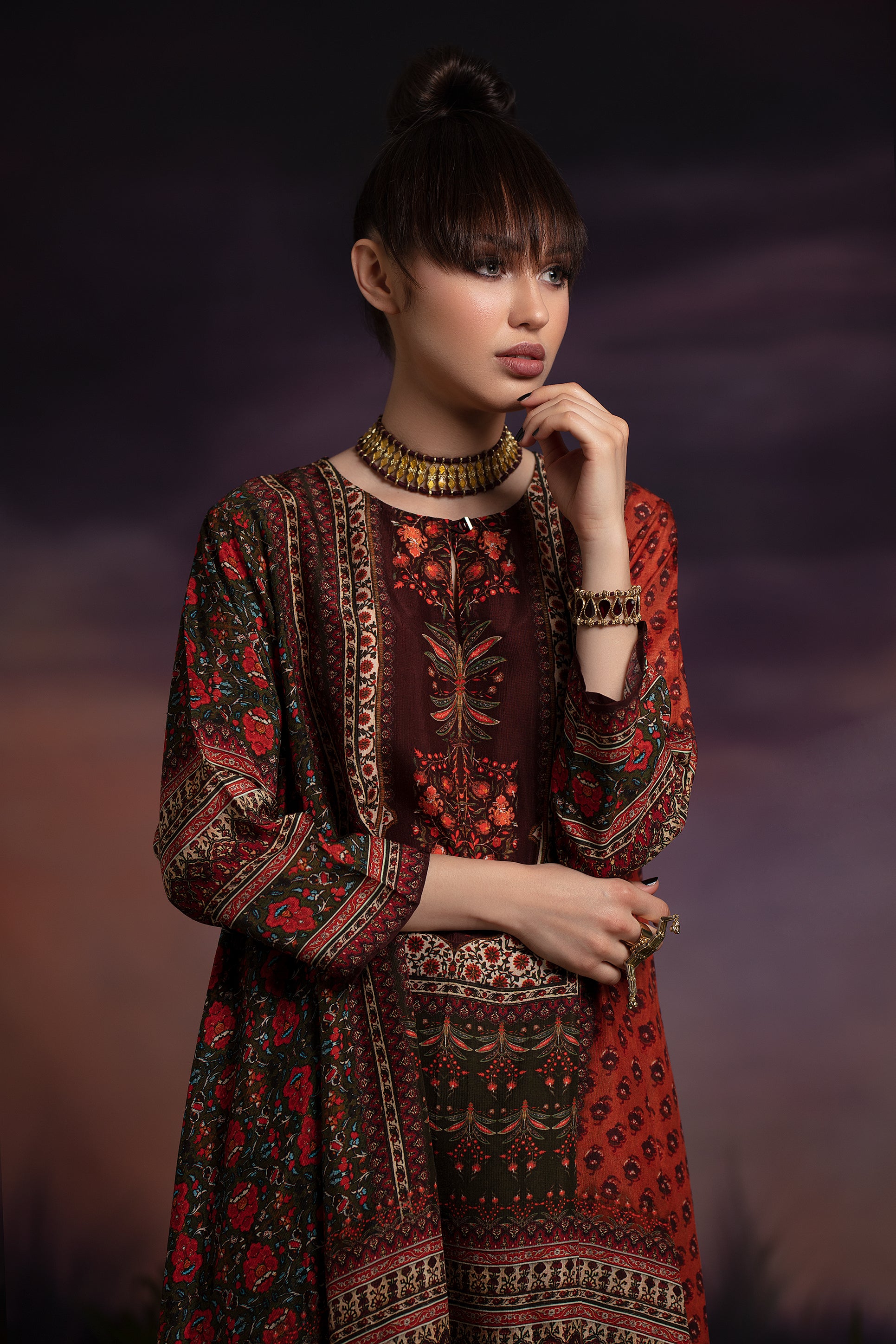 Calico Navya : Burgundy