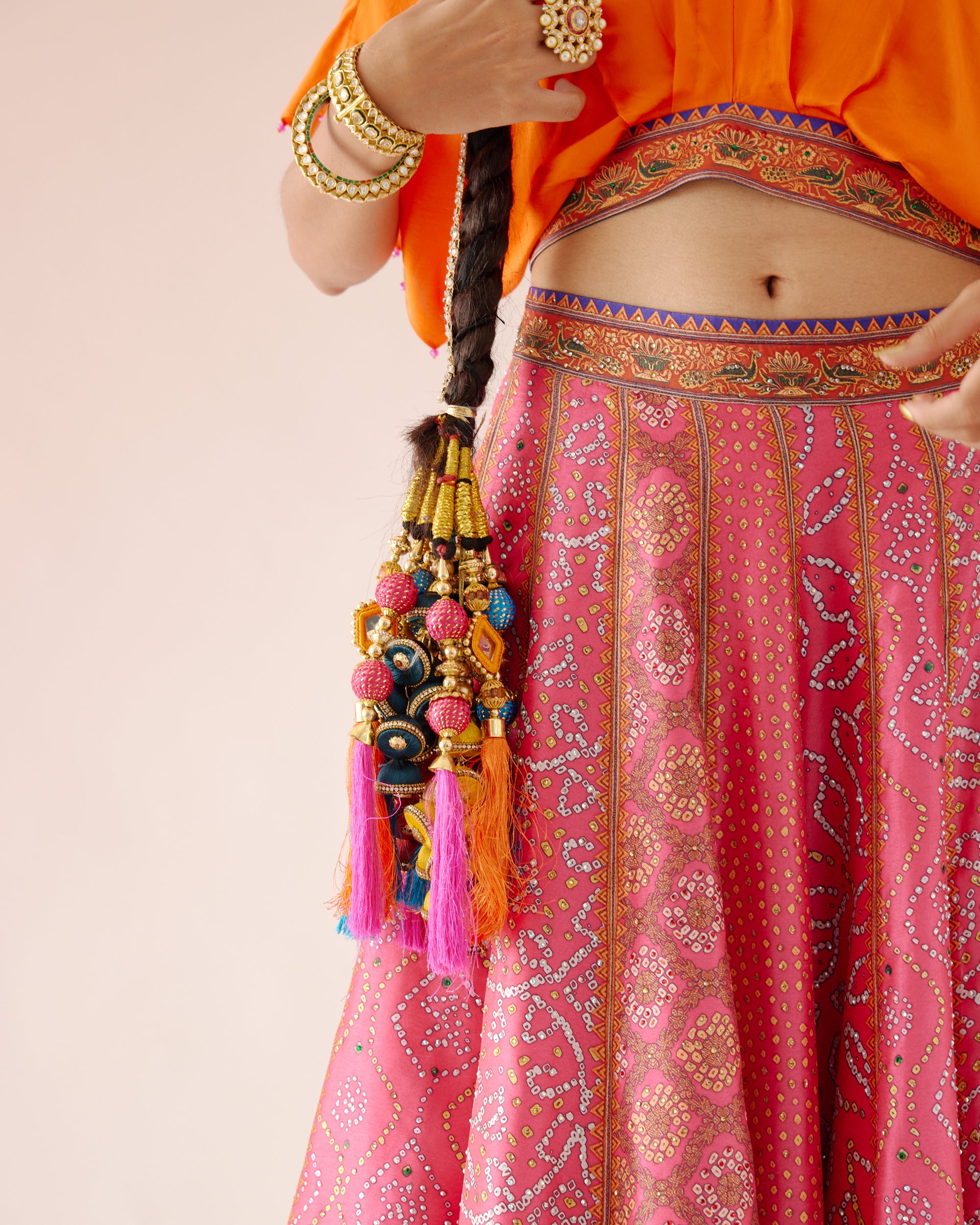 Vrindavan : Neerja Leela - Orange/Fuchsia