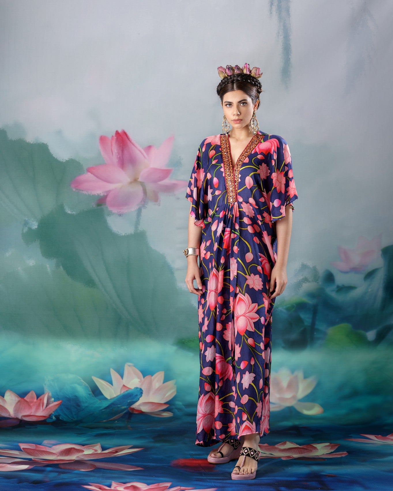 Pichwai : Kusum - Navy