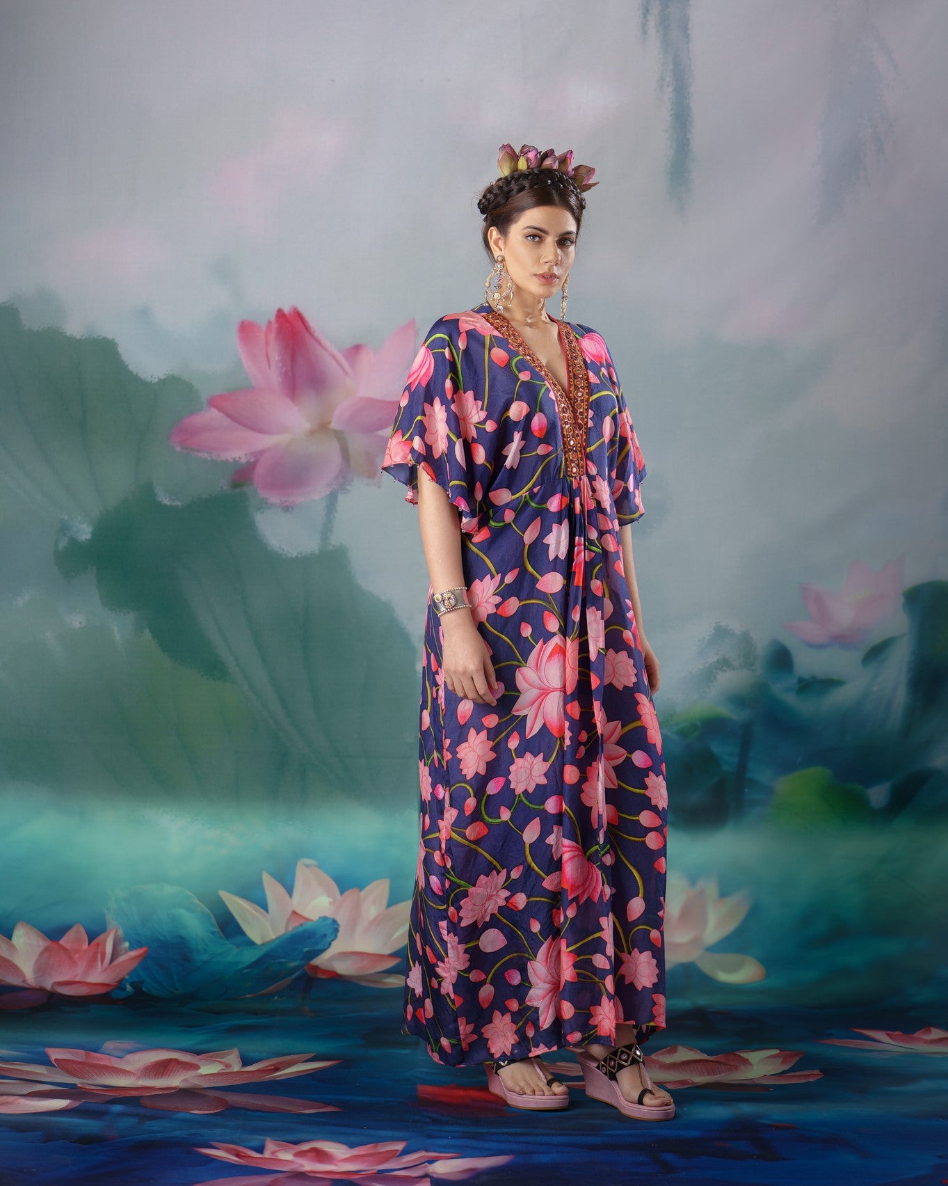 Pichwai : Kusum - Navy