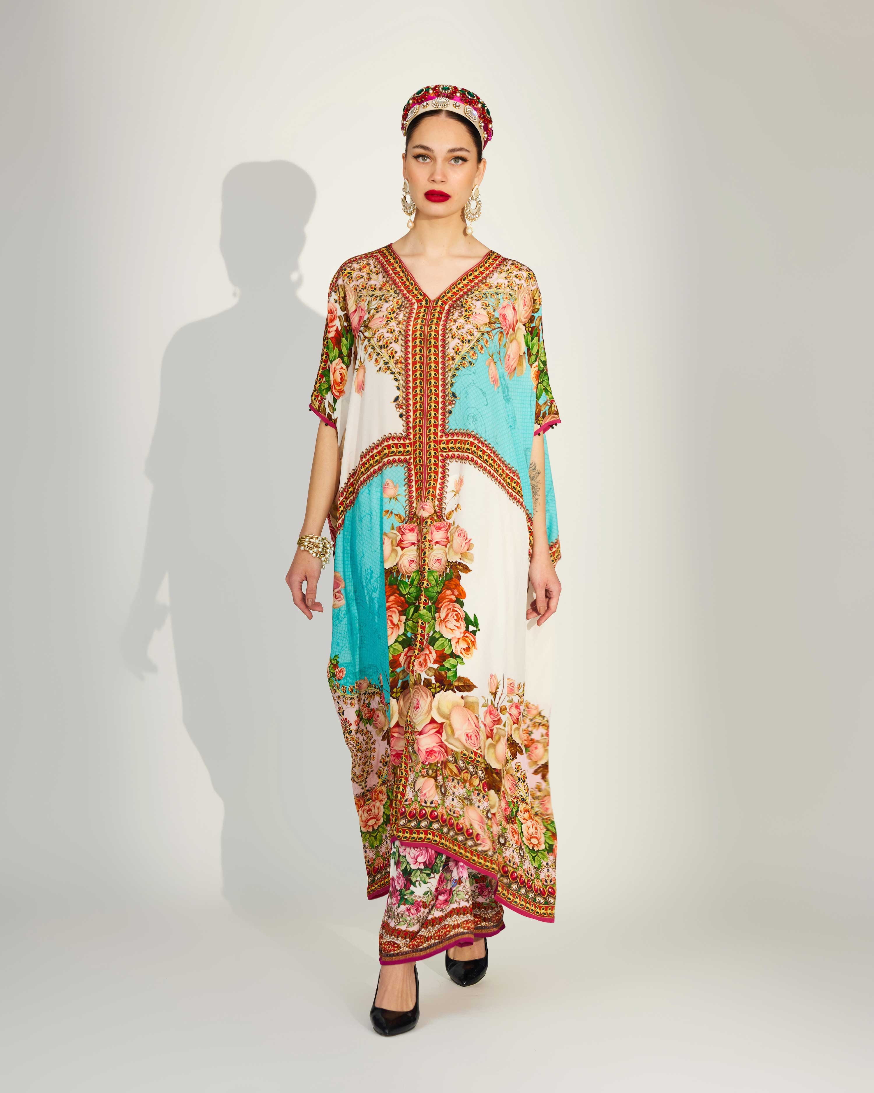 Pakeezah : Majida - Turquoise/White