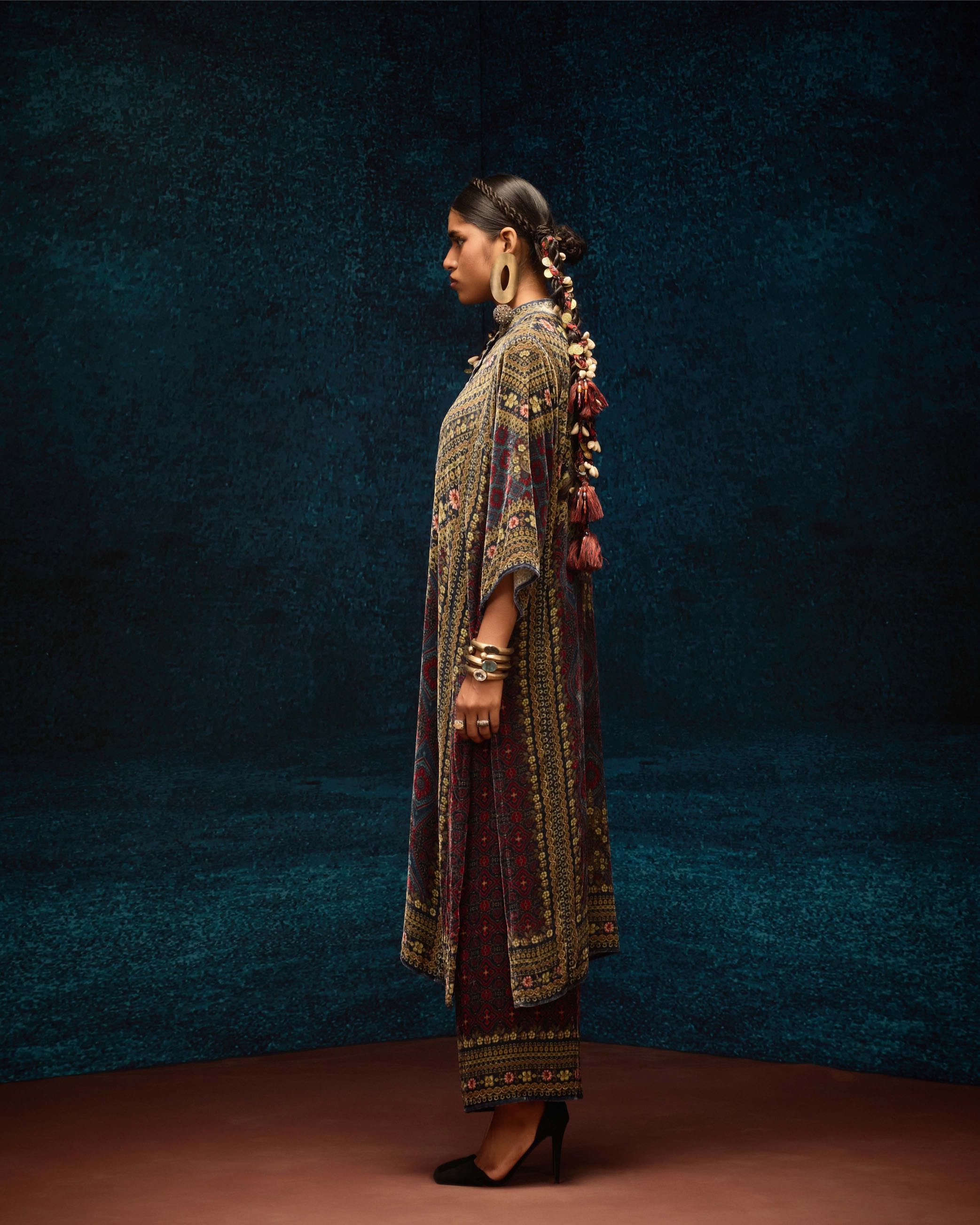 Ajrakh : Ghazala - Blue/Maroon