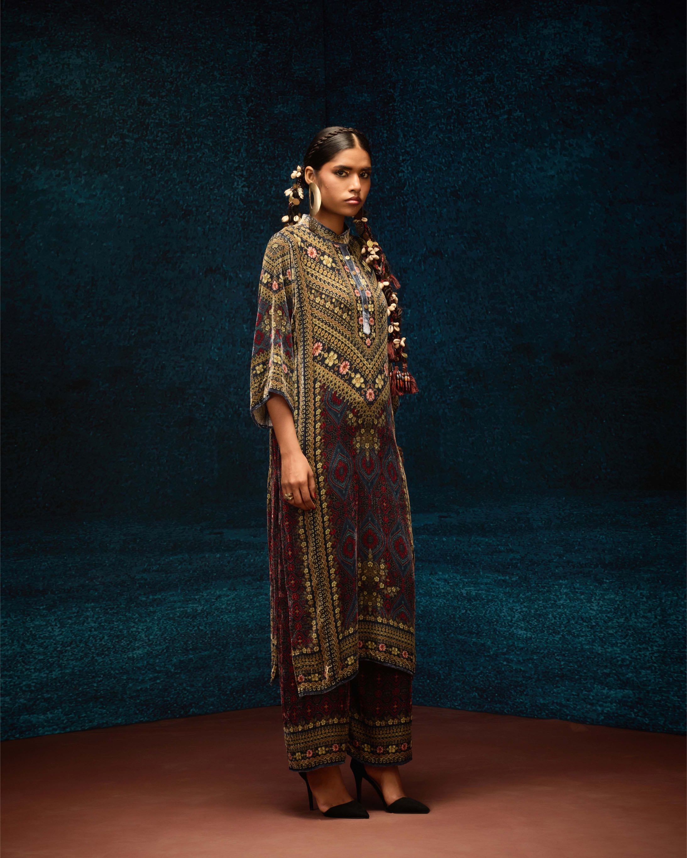 Ajrakh : Ghazala - Blue/Maroon