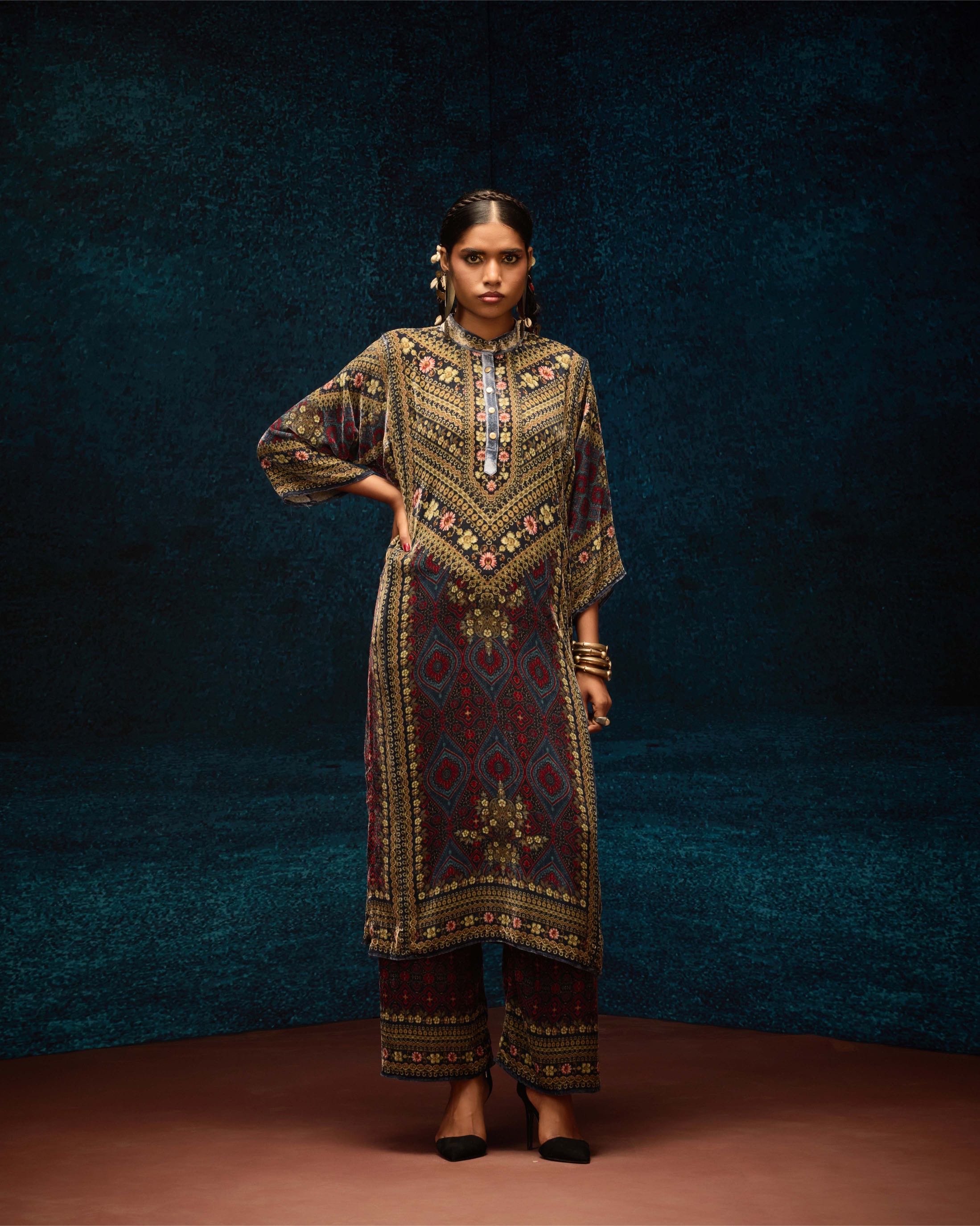 Ajrakh : Ghazala - Blue/Maroon
