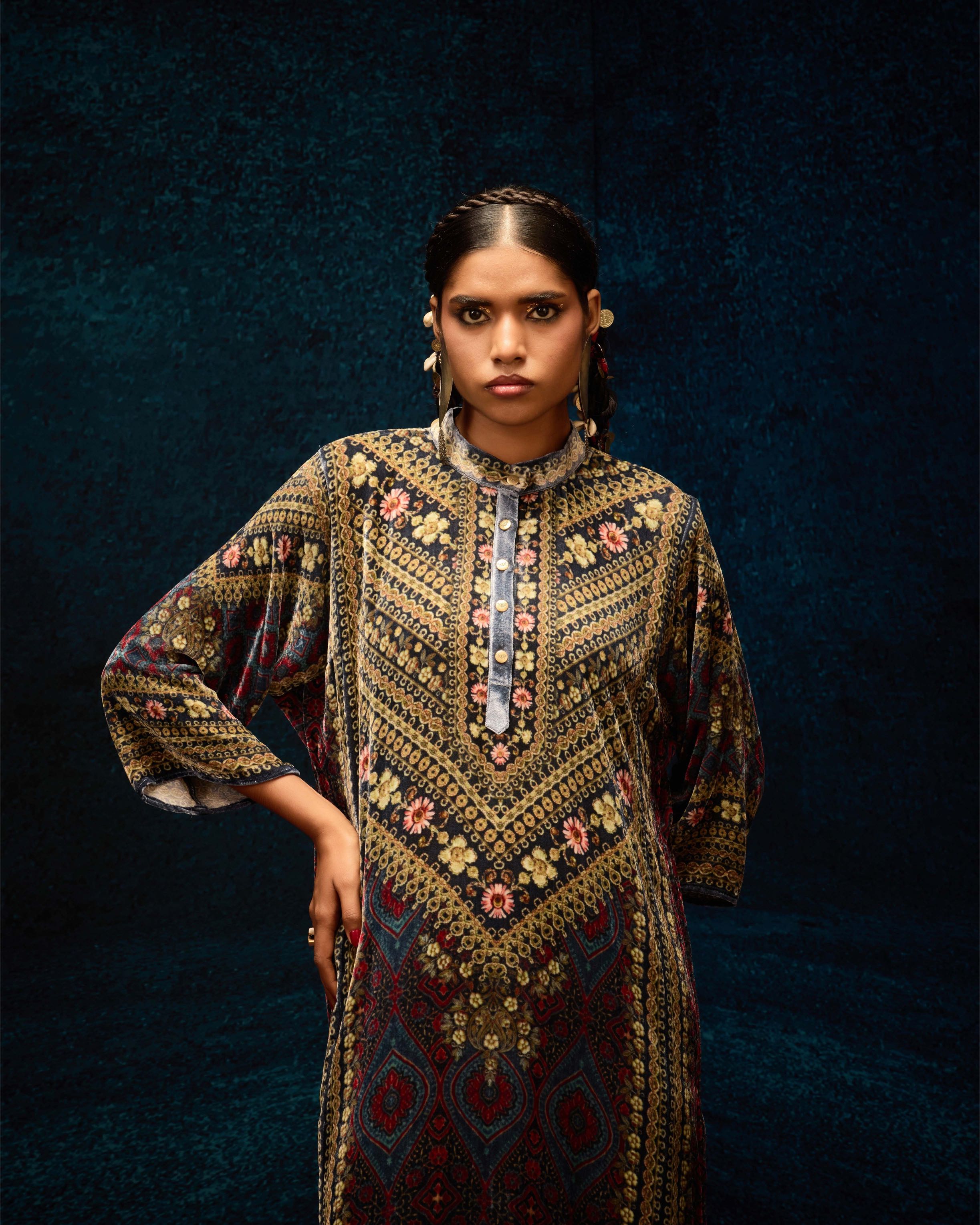 Ajrakh : Ghazala - Blue/Maroon
