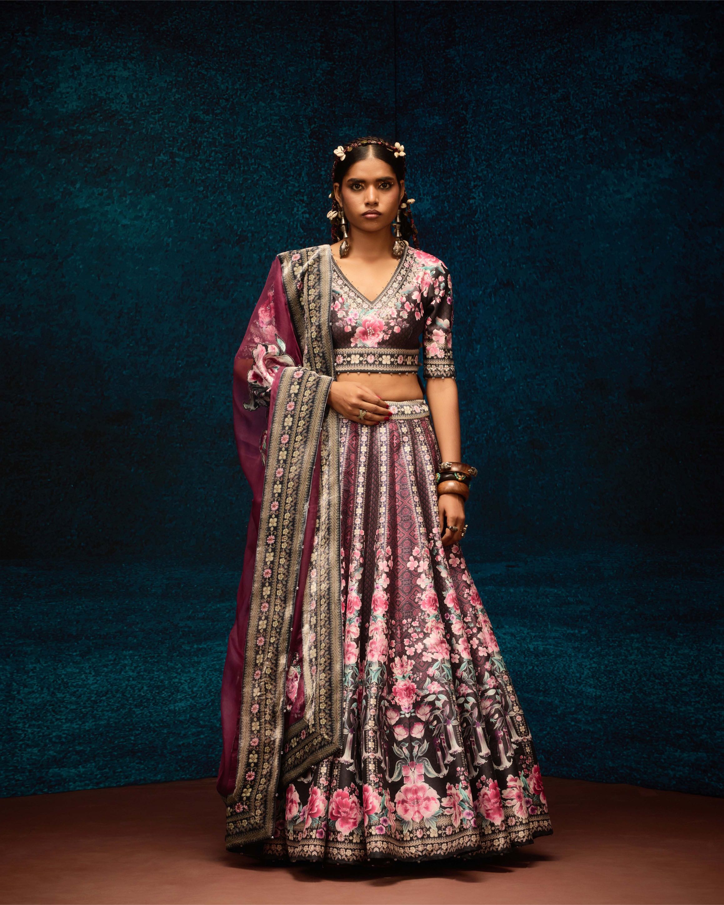 Ajrakh : Leela - Black/Raspberry
