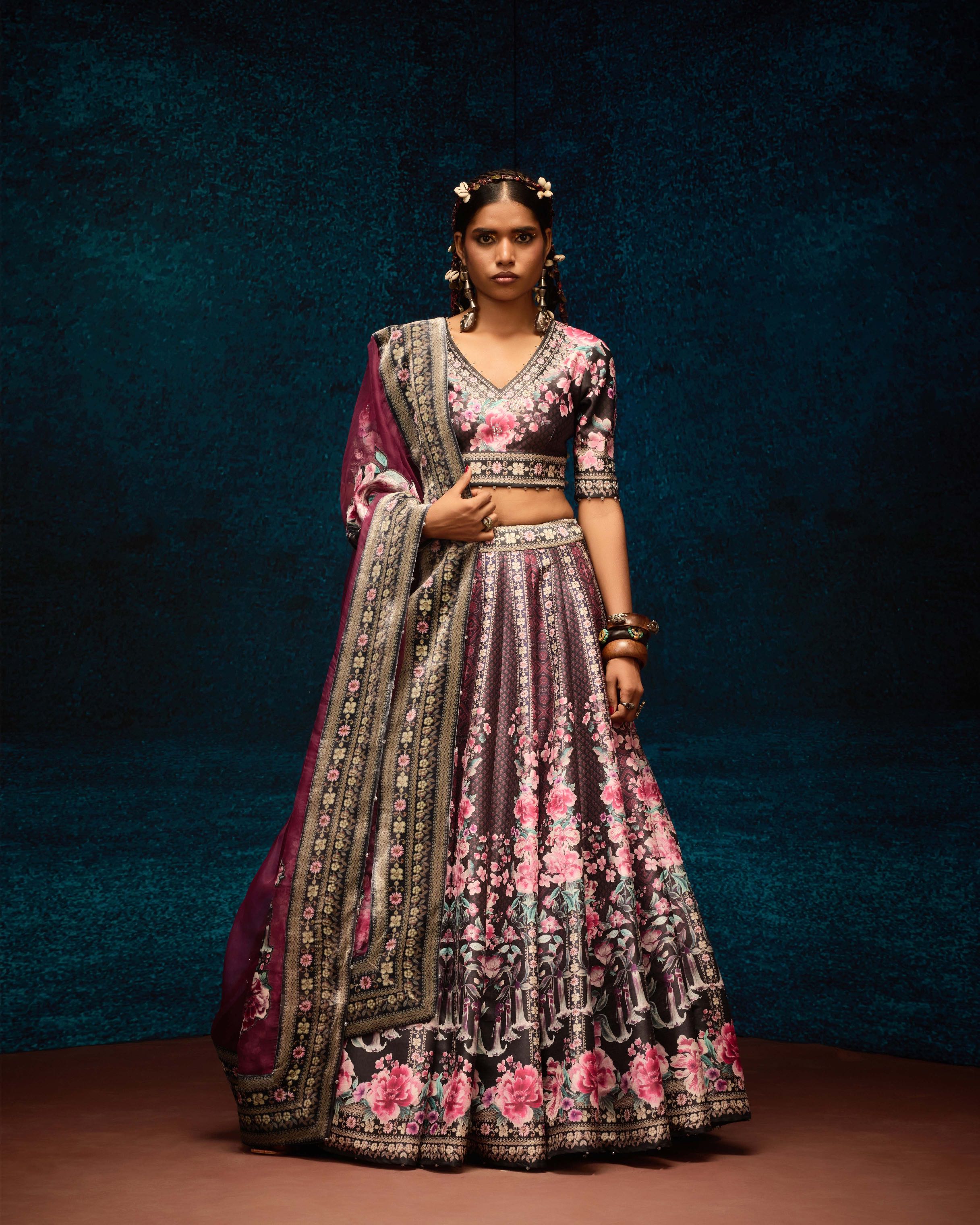 Ajrakh : Leela - Black/Raspberry