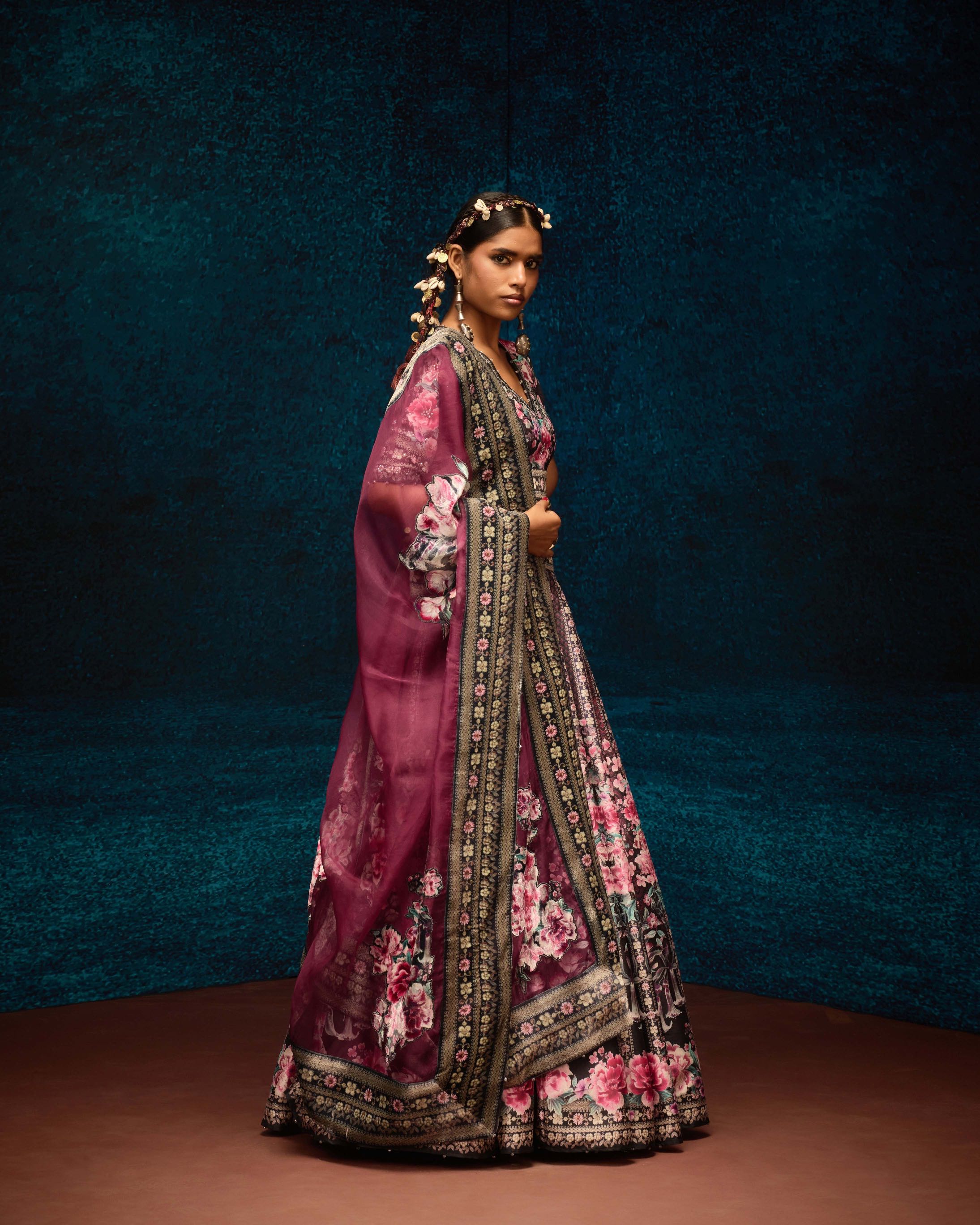 Ajrakh : Leela - Black/Raspberry