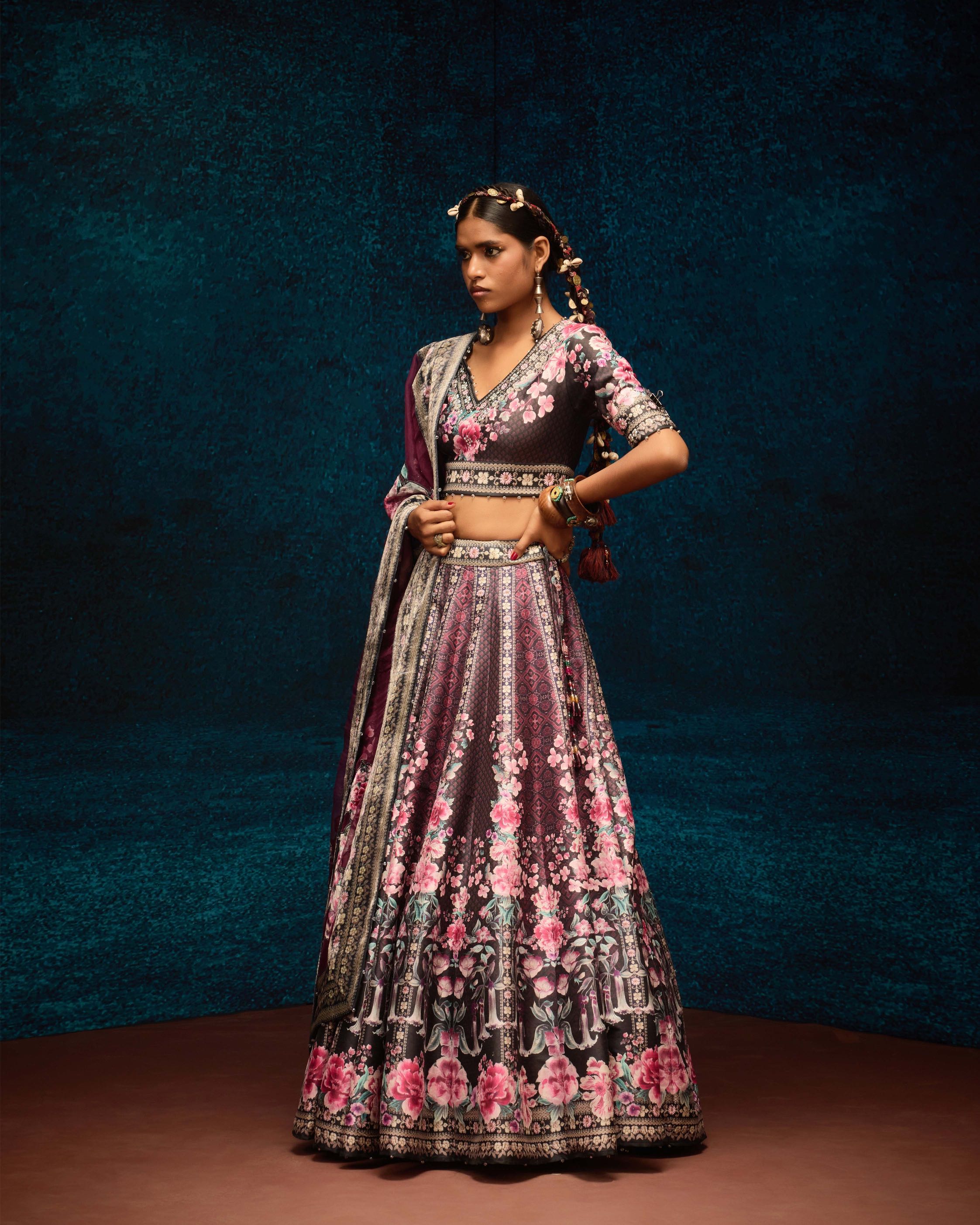 Ajrakh : Leela - Black/Raspberry
