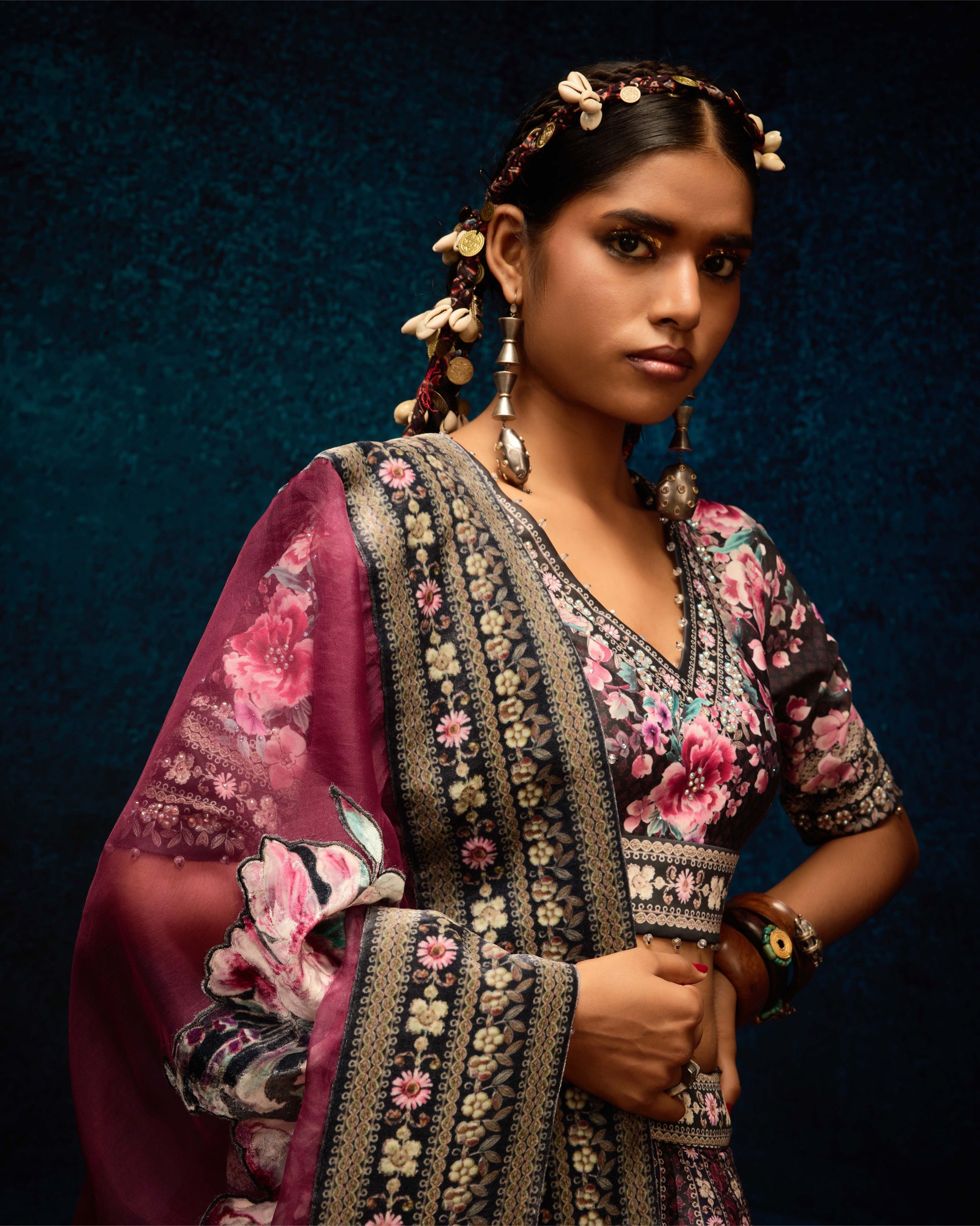 Ajrakh : Leela - Black/Raspberry