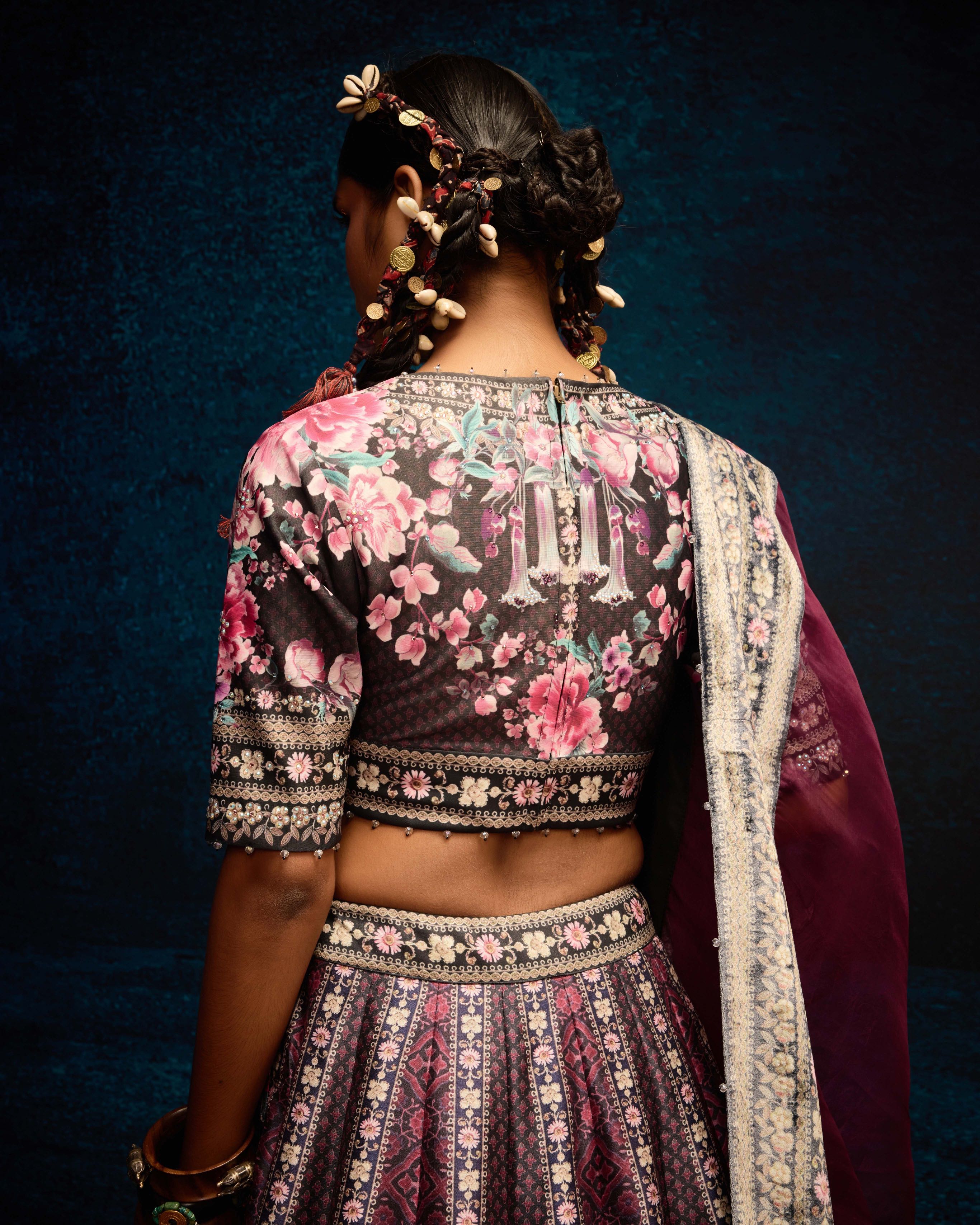 Ajrakh : Leela - Black/Raspberry