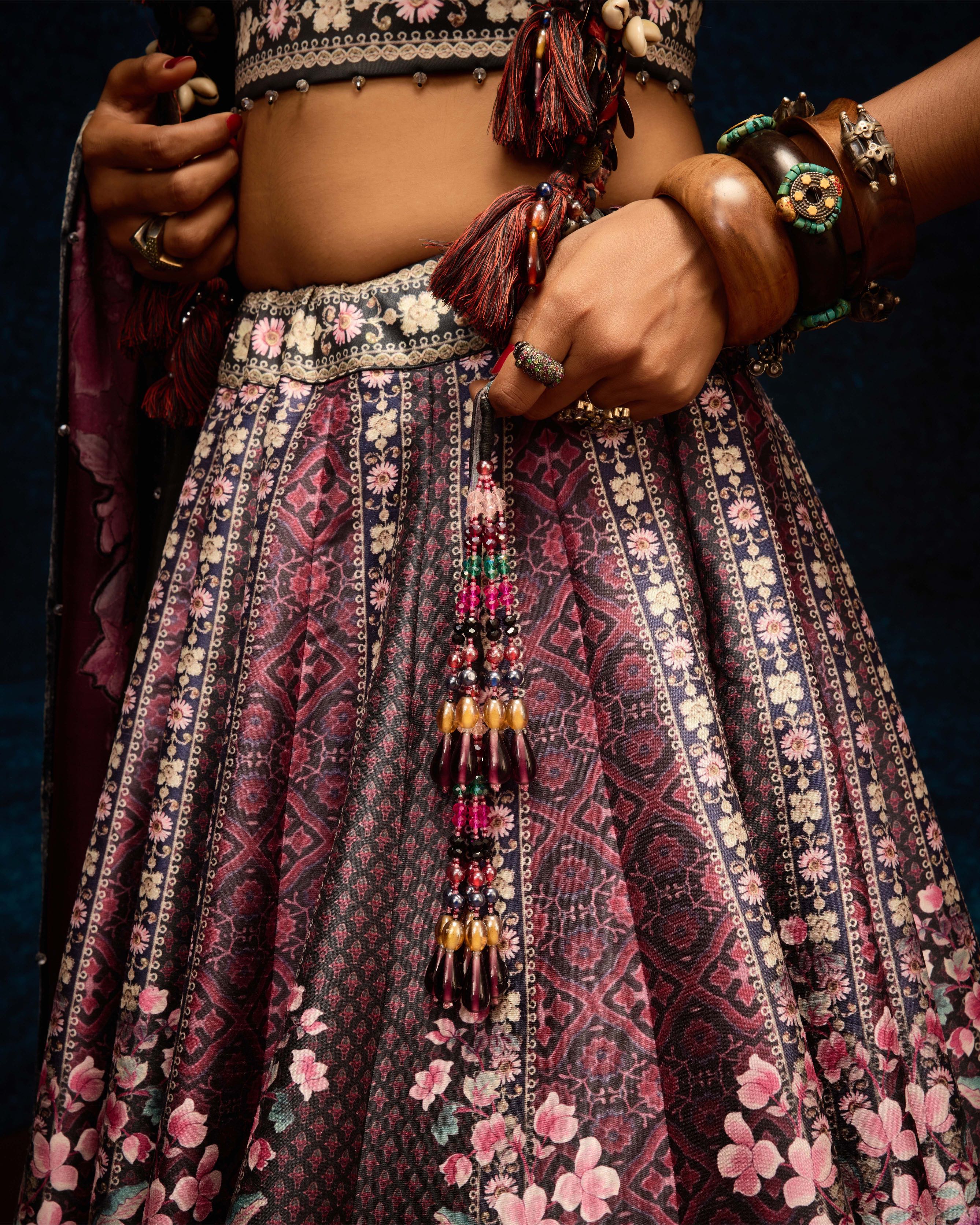 Ajrakh : Leela - Black/Raspberry