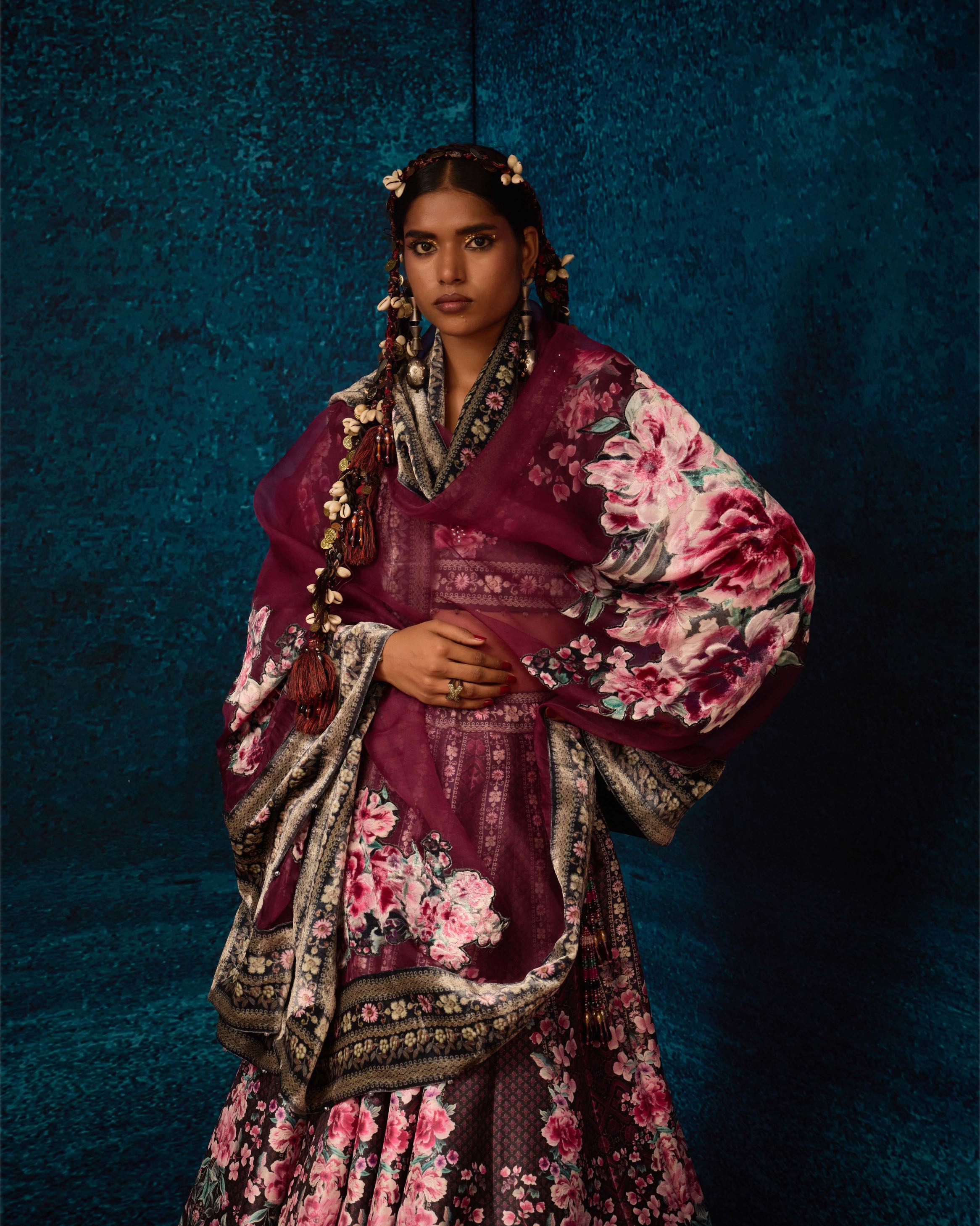 Ajrakh : Leela - Black/Raspberry