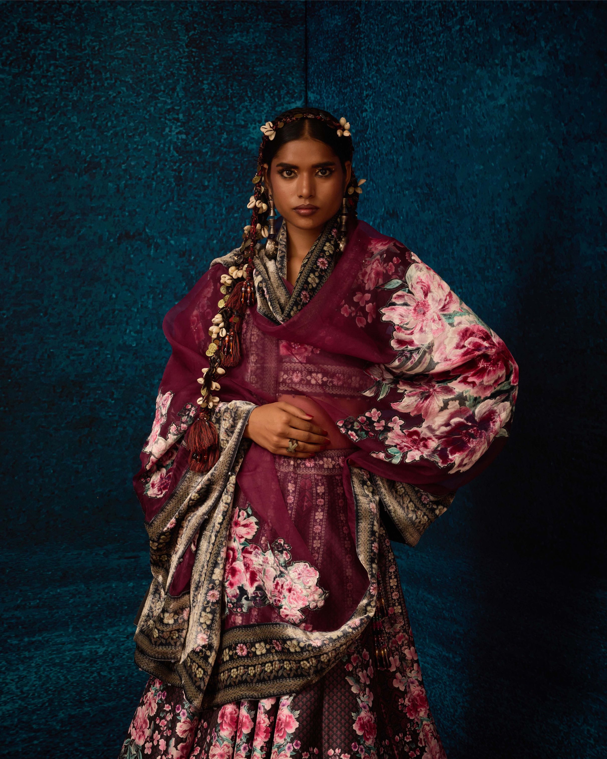 Ajrakh : Leela - Black/Raspberry