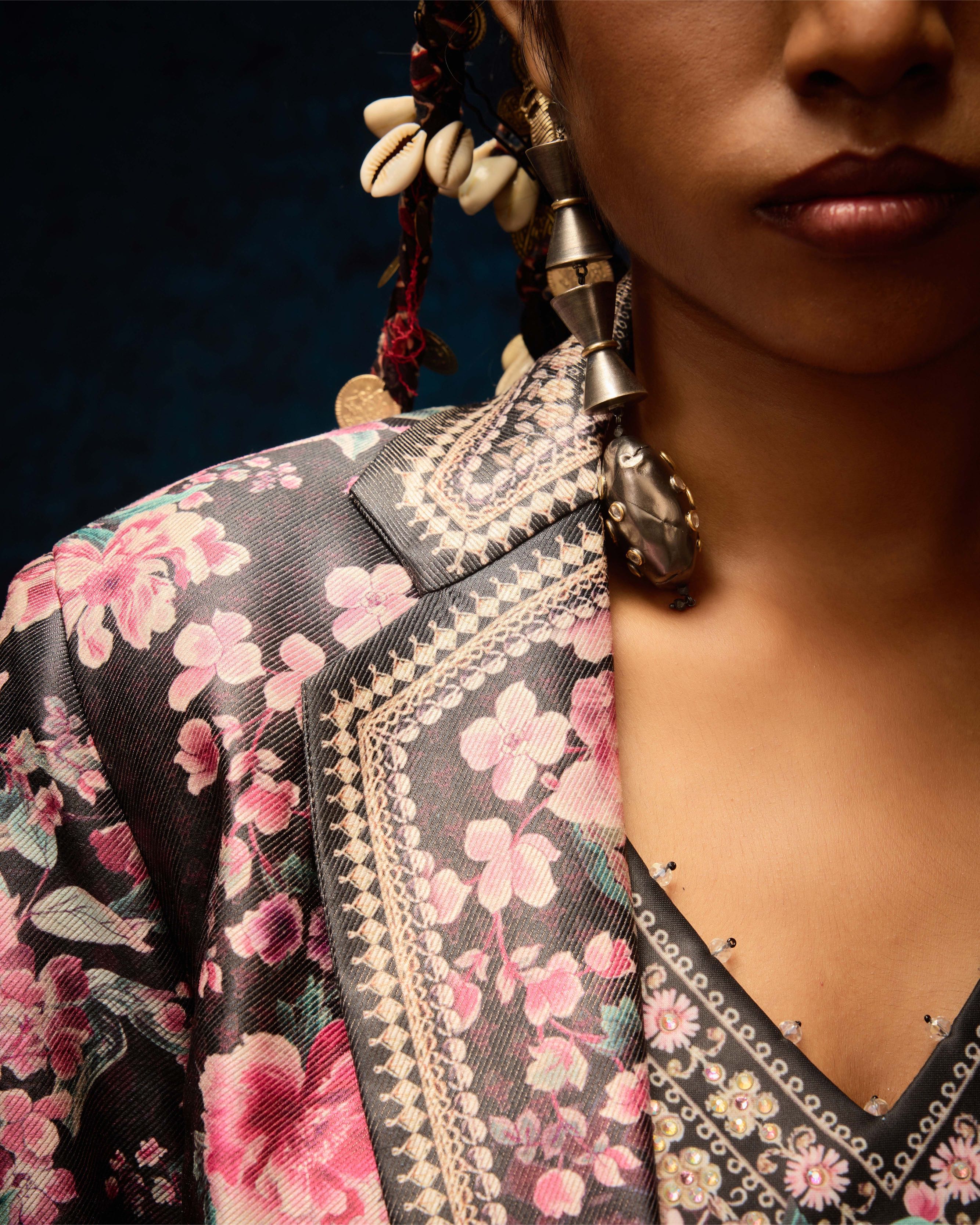 Ajrakh : Jacket Leela - Black/Raspberry