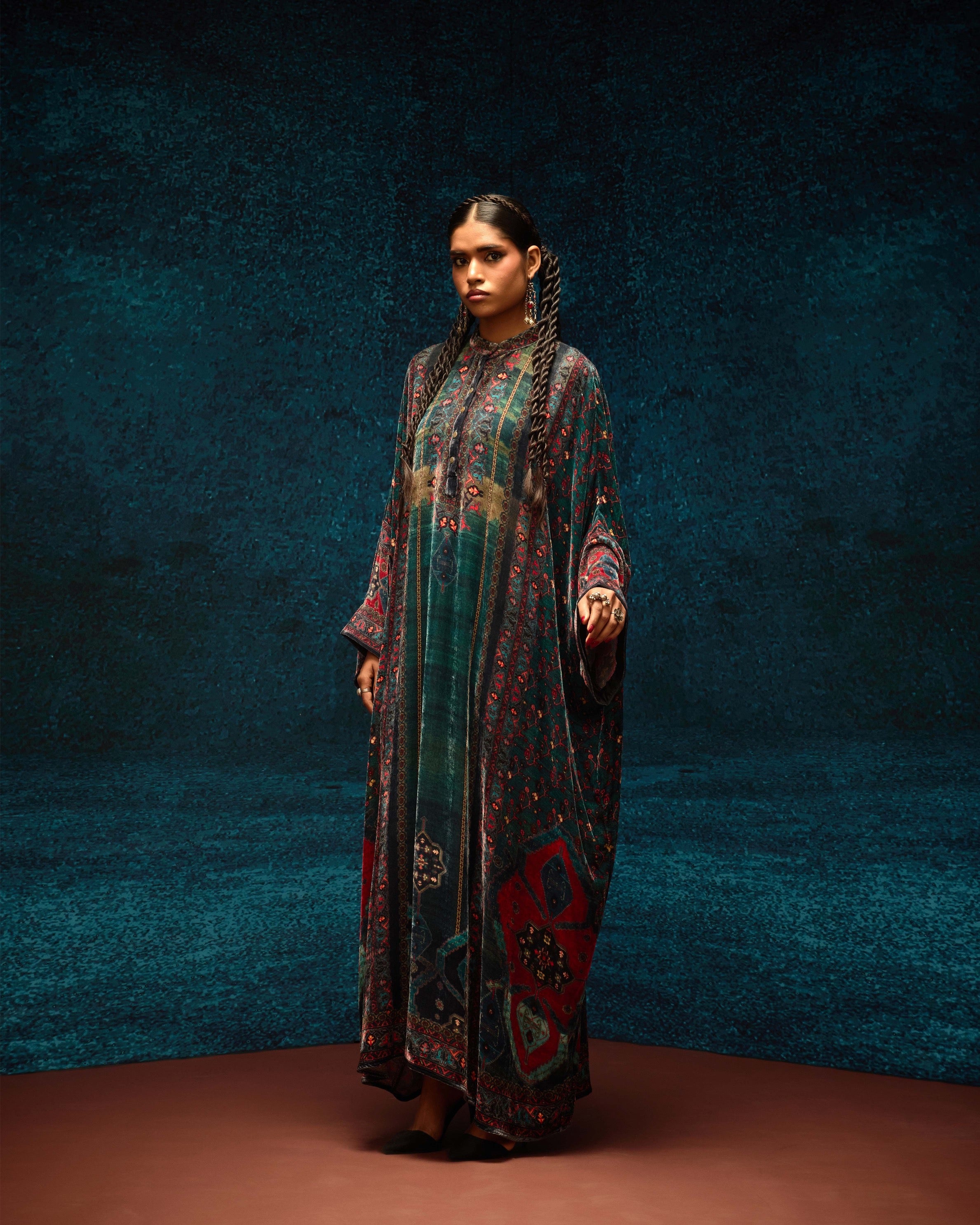 Ajrakh/Shiraz : Clarice - Teal/Maroon