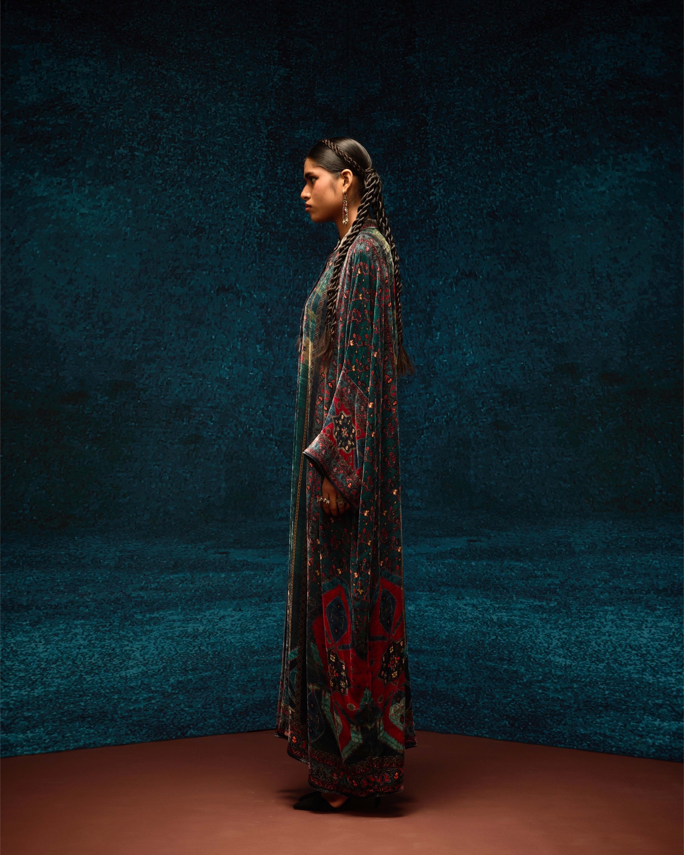 Ajrakh/Shiraz : Clarice - Teal/Maroon