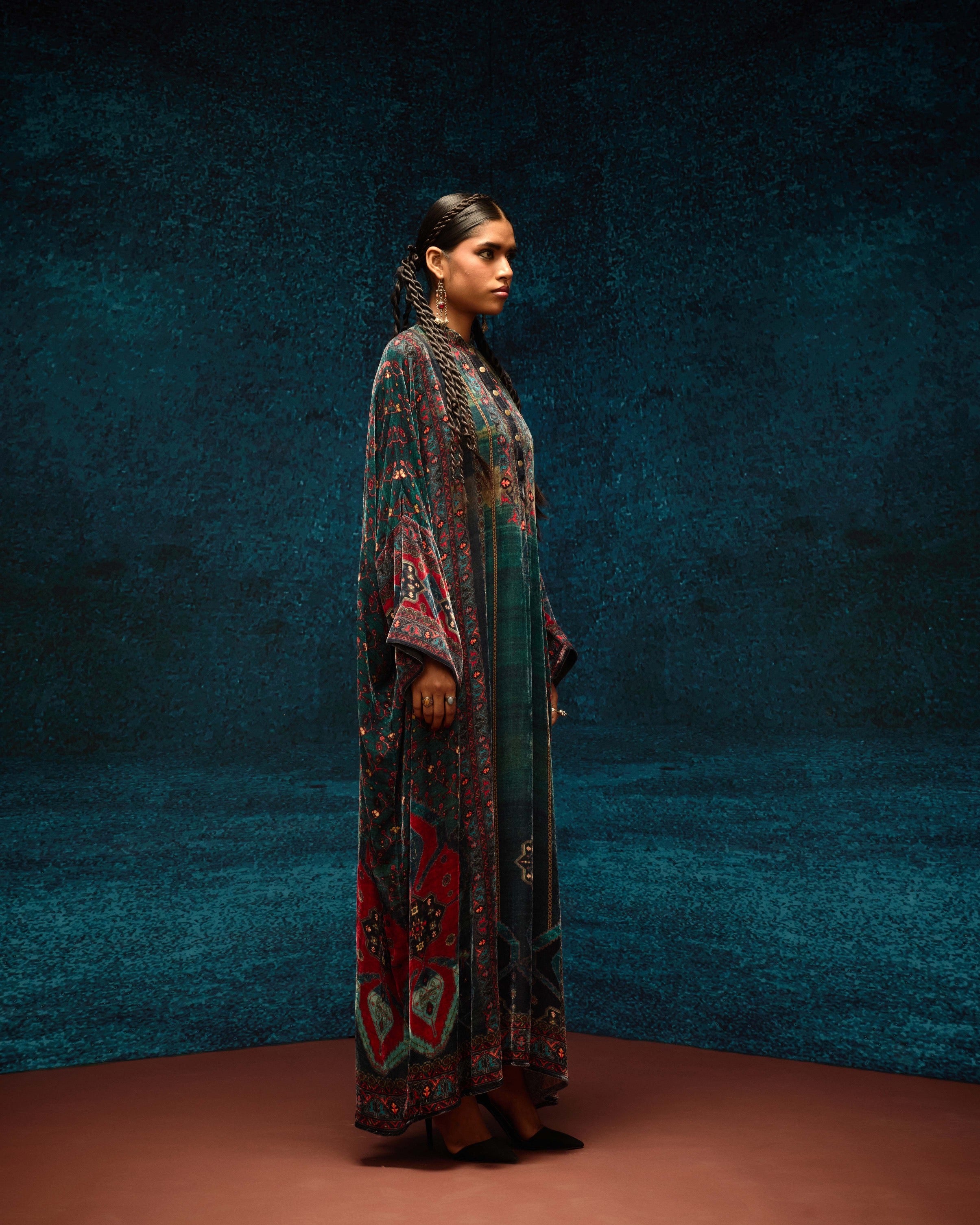 Ajrakh/Shiraz : Clarice - Teal/Maroon