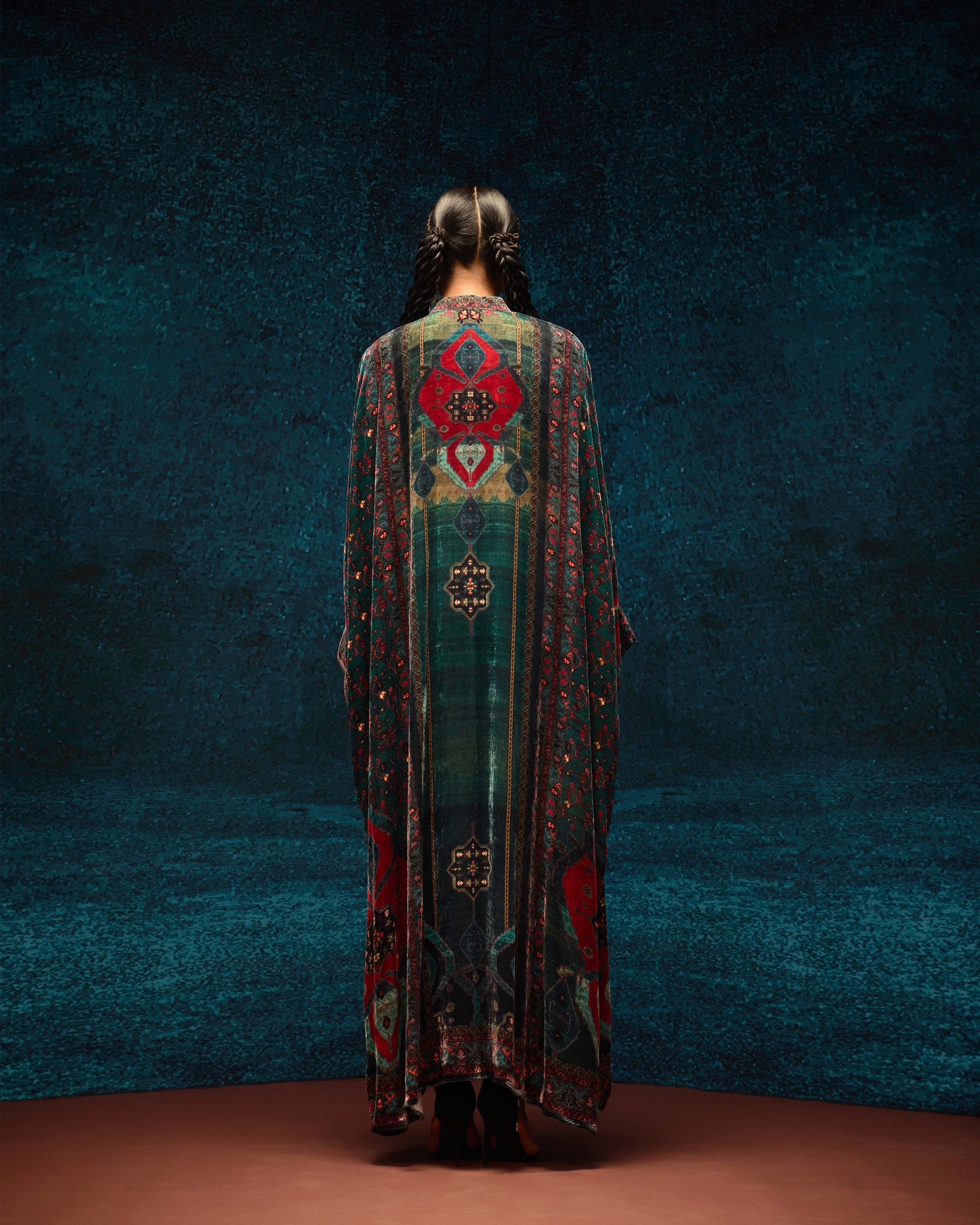 Ajrakh/Shiraz : Clarice - Teal/Maroon