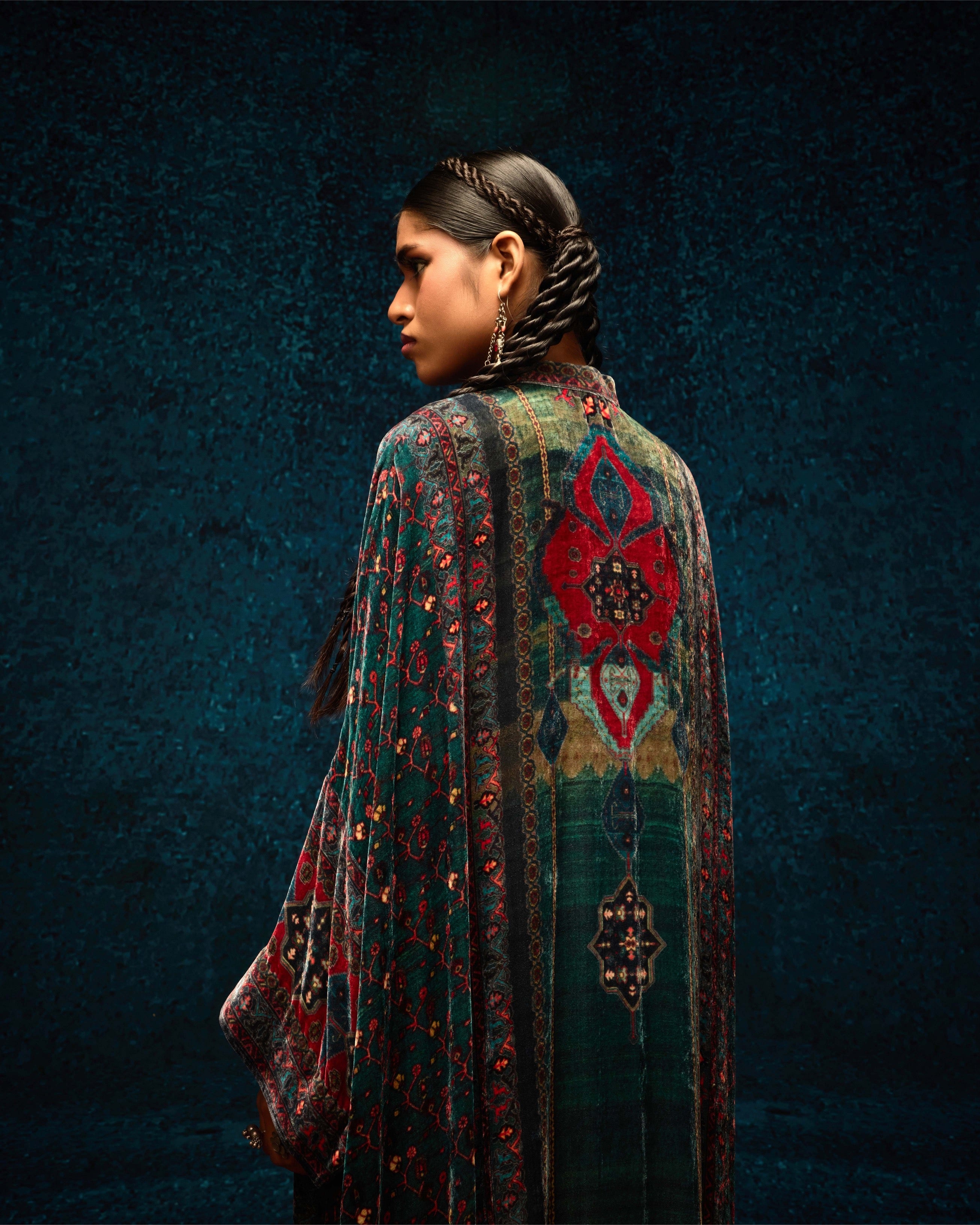 Ajrakh/Shiraz : Clarice - Teal/Maroon