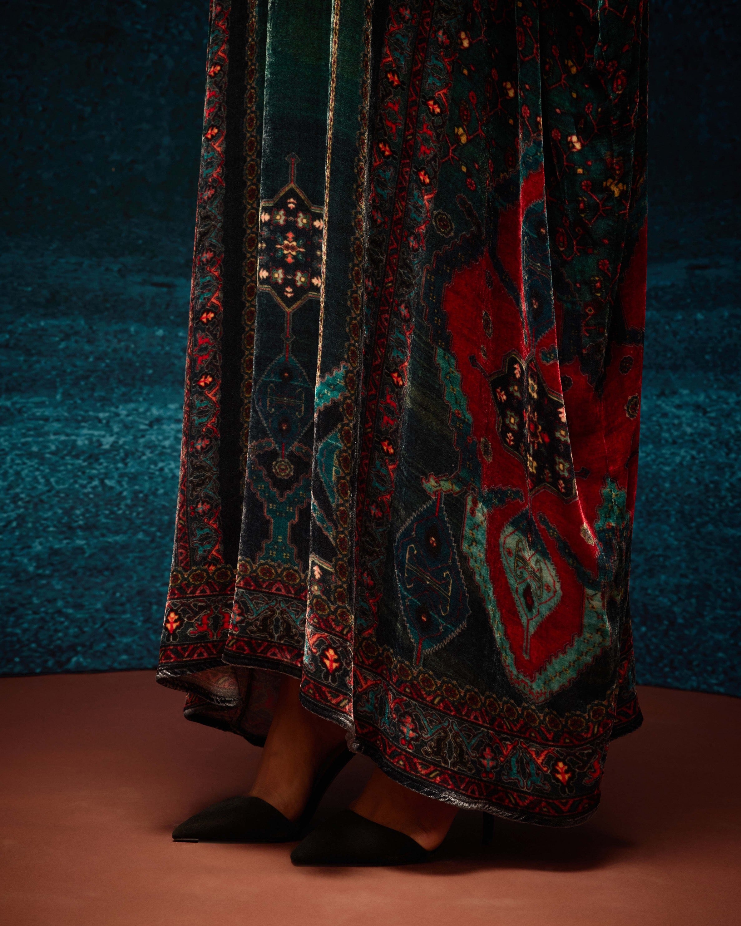 Ajrakh/Shiraz : Clarice - Teal/Maroon