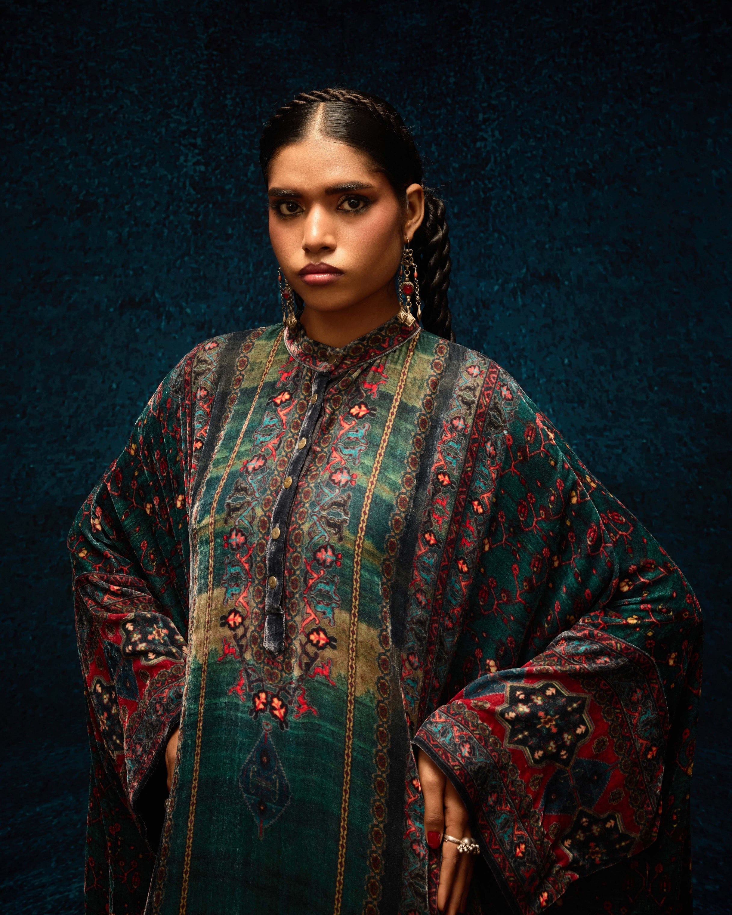 Ajrakh/Shiraz : Clarice - Teal/Maroon