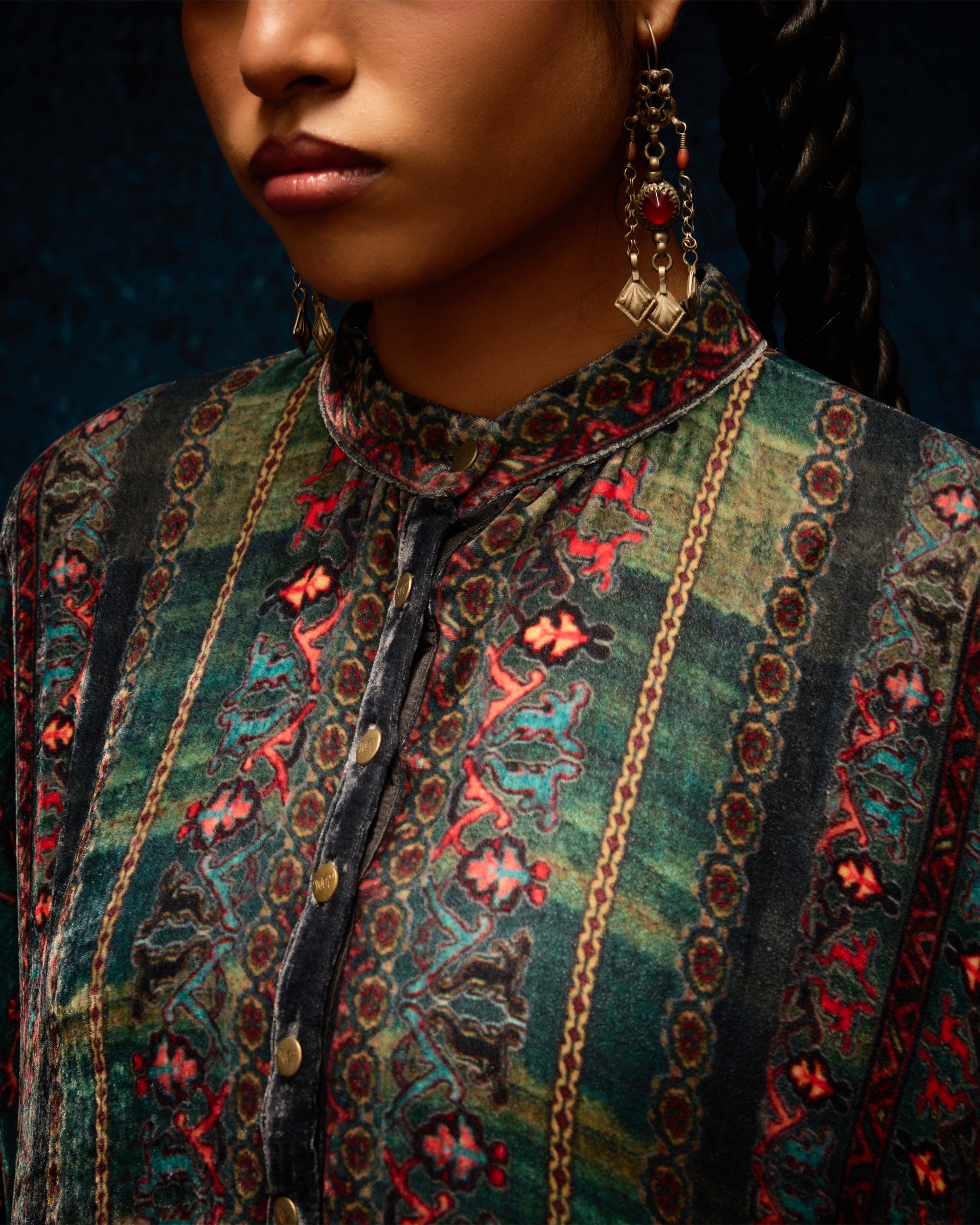 Ajrakh/Shiraz : Clarice - Teal/Maroon