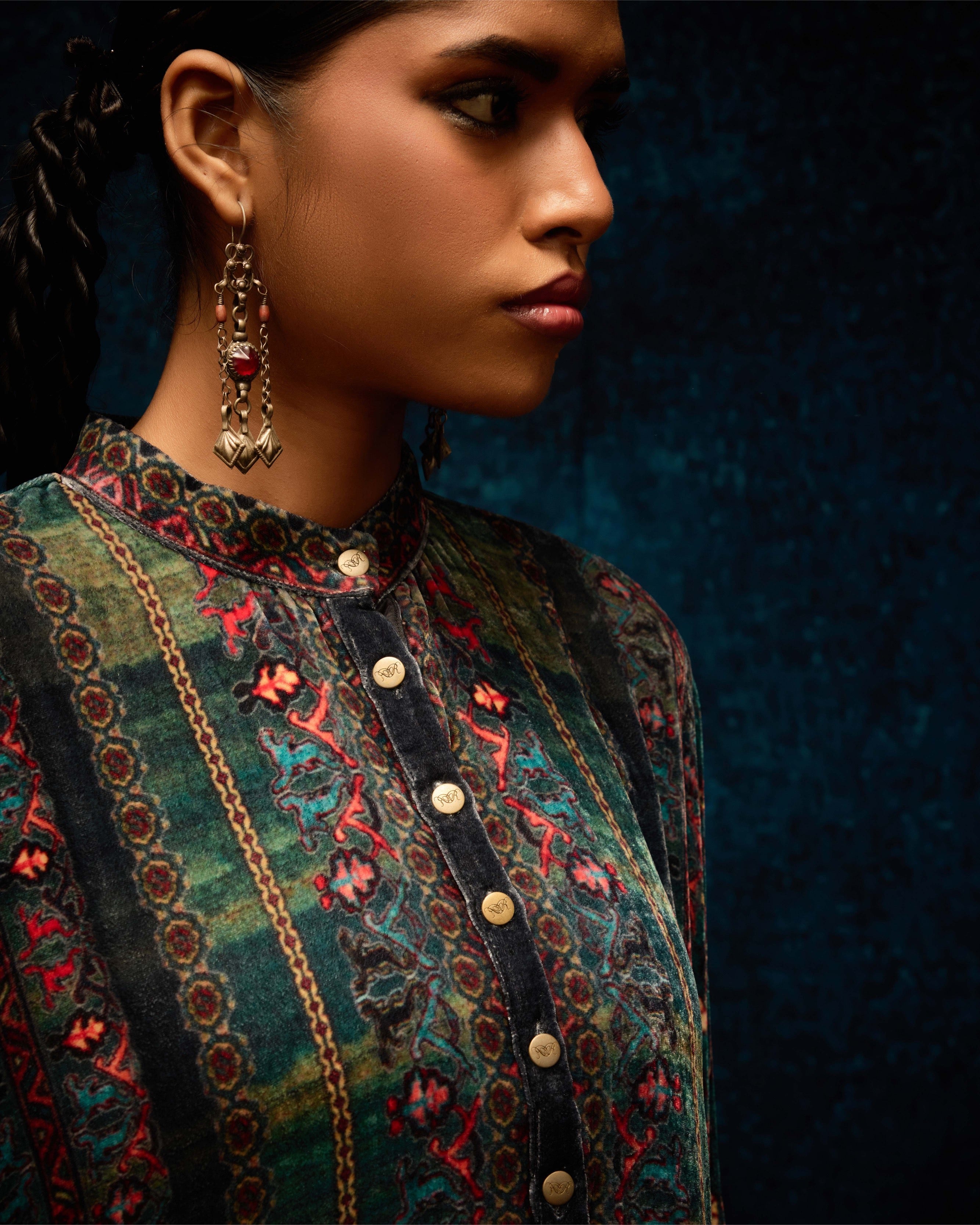 Ajrakh/Shiraz : Clarice - Teal/Maroon