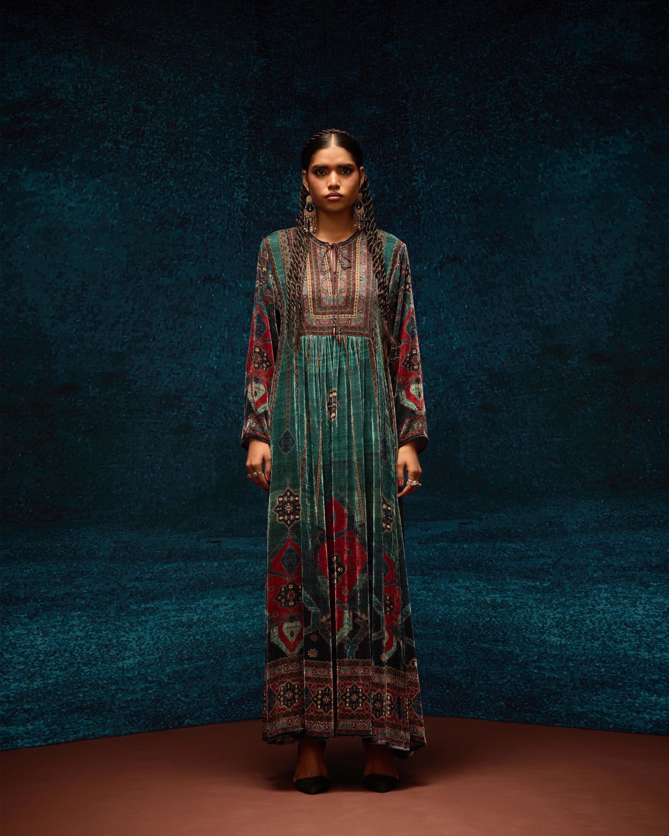 Ajrakh/Shiraz : Anisha - Teal/Maroon