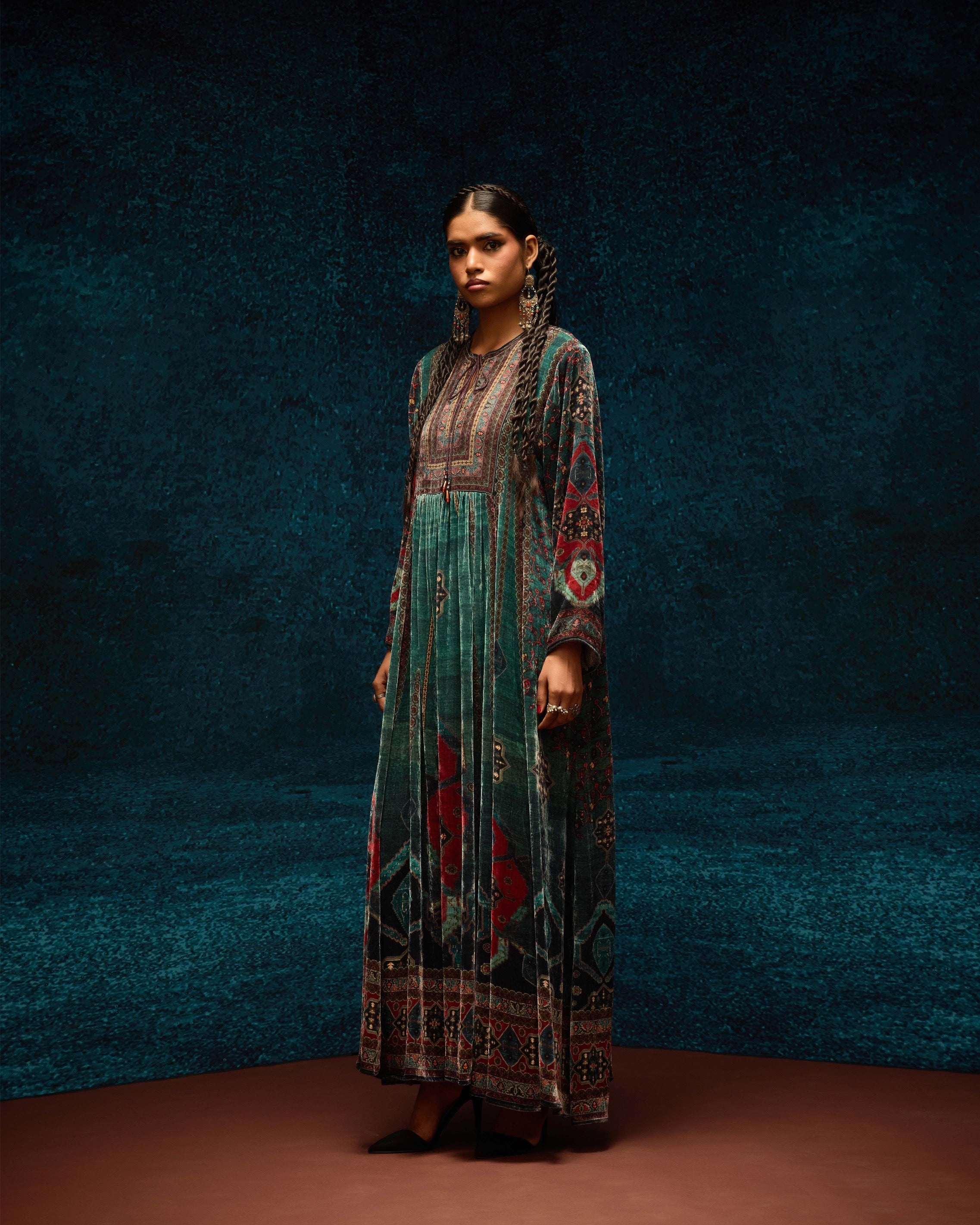 Ajrakh/Shiraz : Anisha - Teal/Maroon