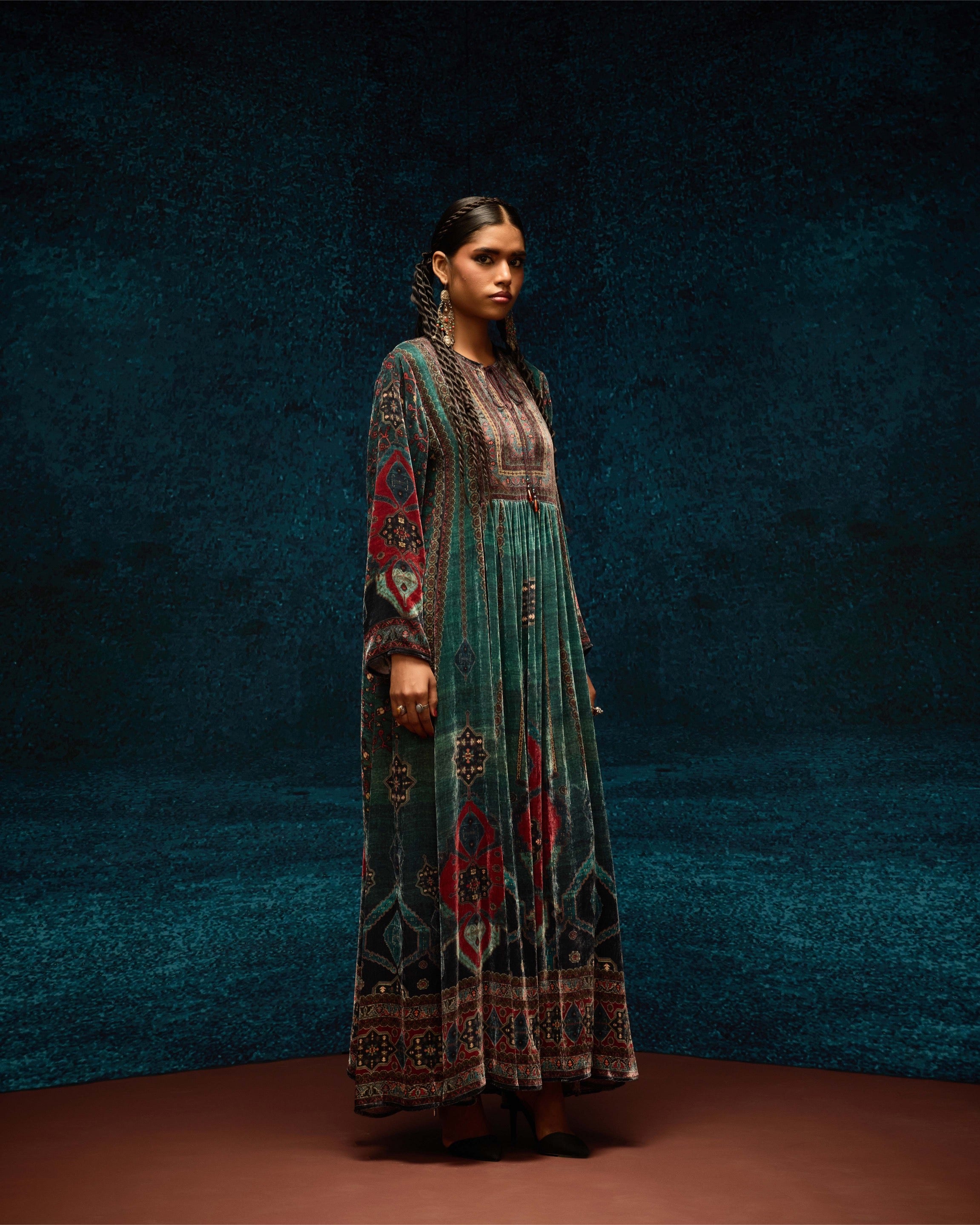 Ajrakh/Shiraz : Anisha - Teal/Maroon