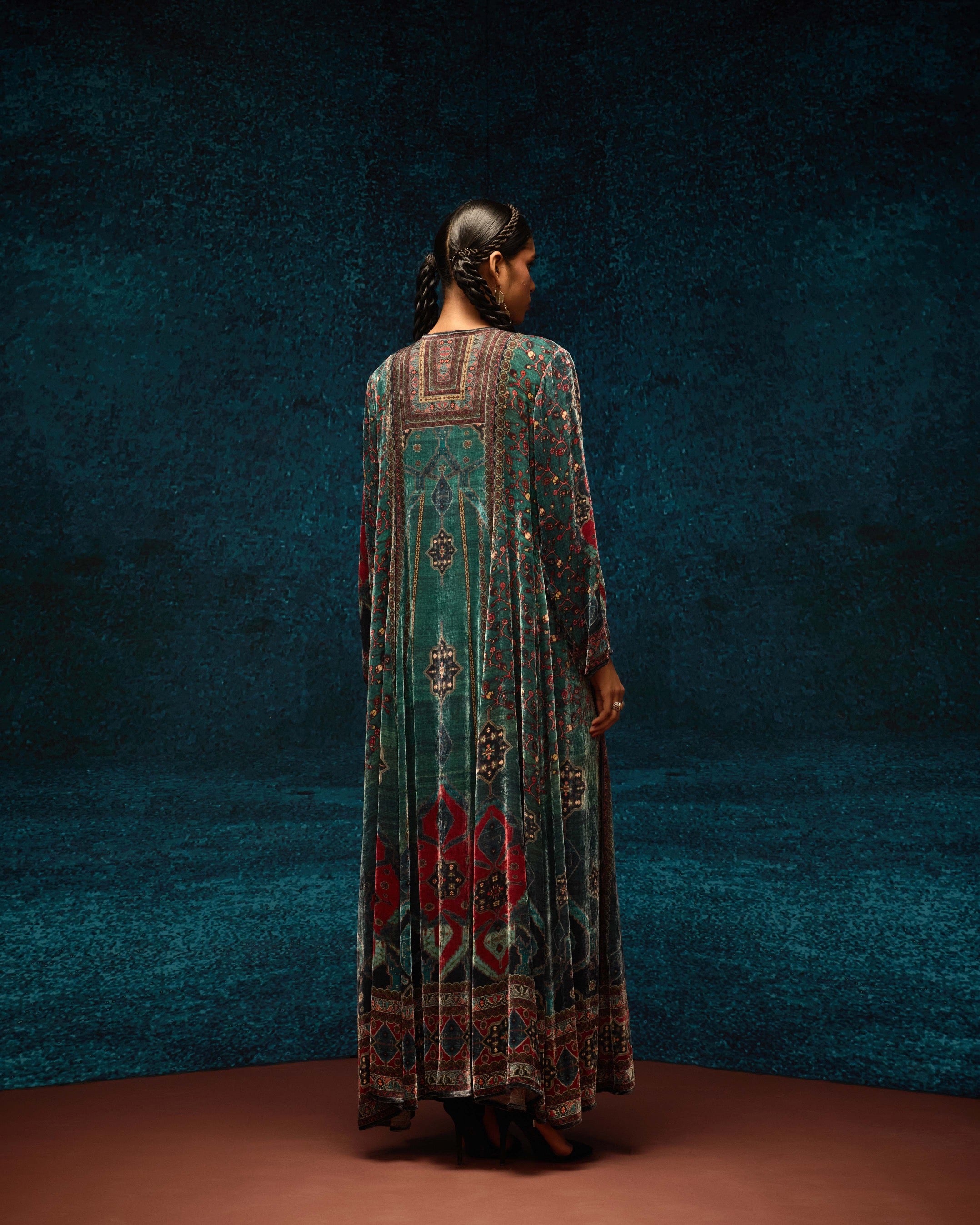 Ajrakh/Shiraz : Anisha - Teal/Maroon
