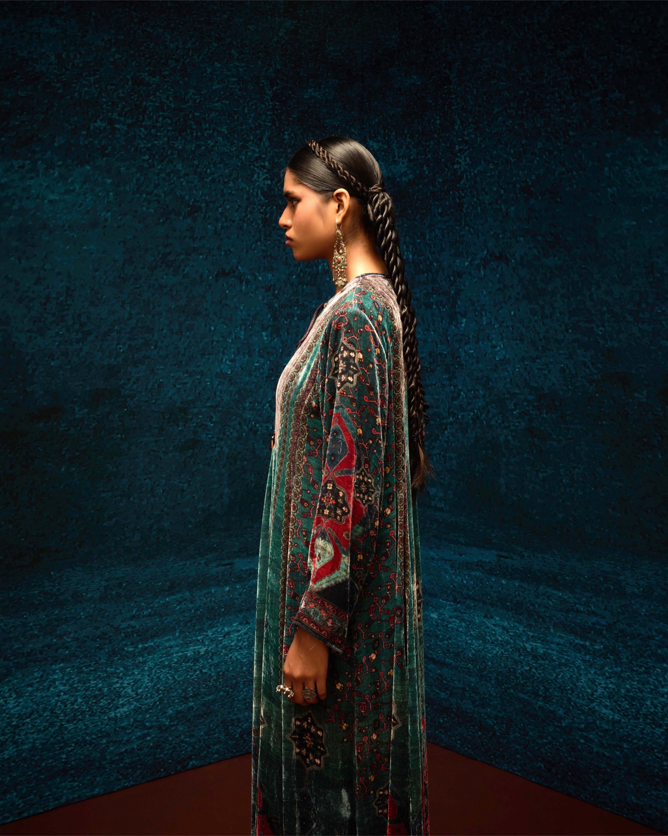 Ajrakh/Shiraz : Anisha - Teal/Maroon