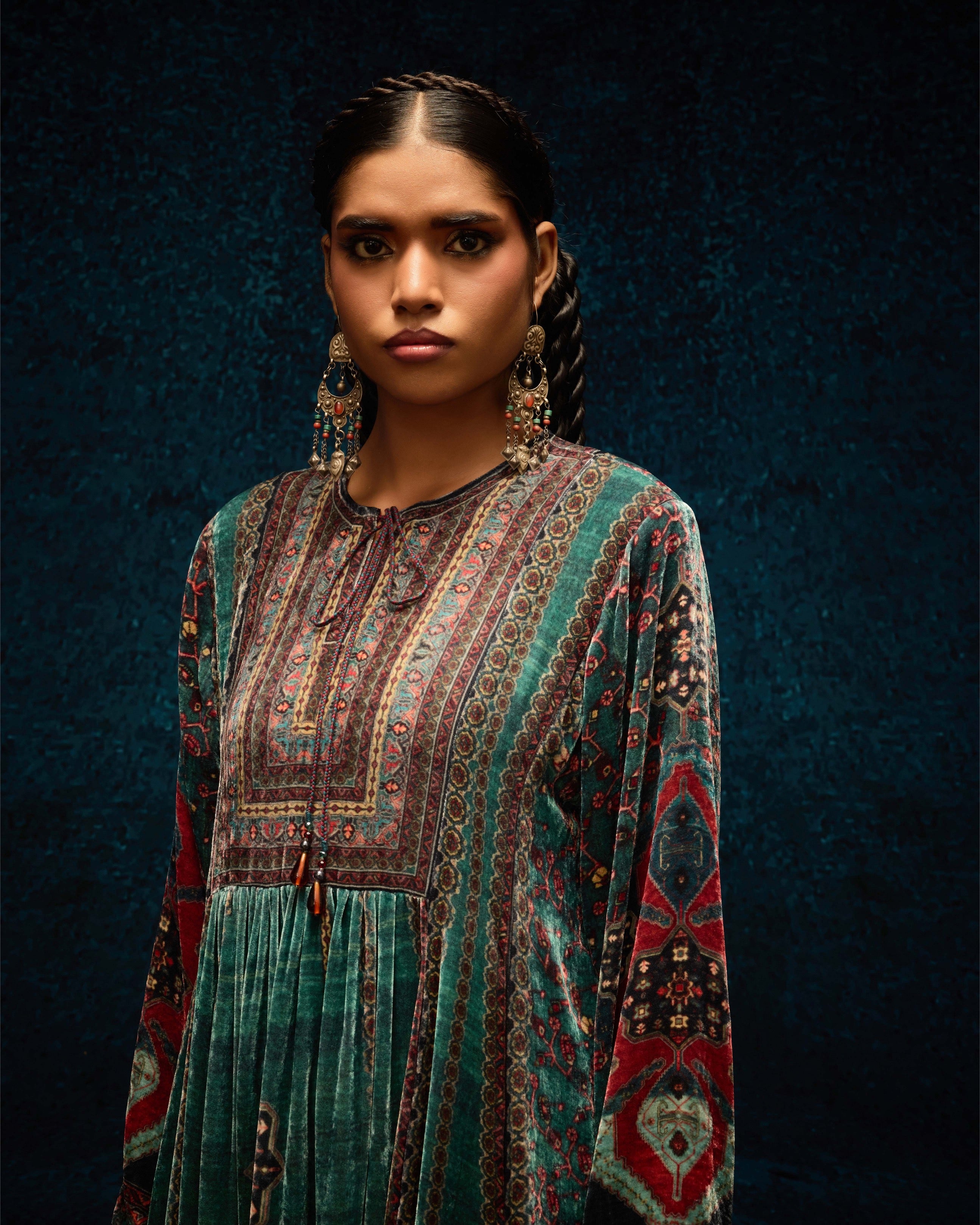 Ajrakh/Shiraz : Anisha - Teal/Maroon