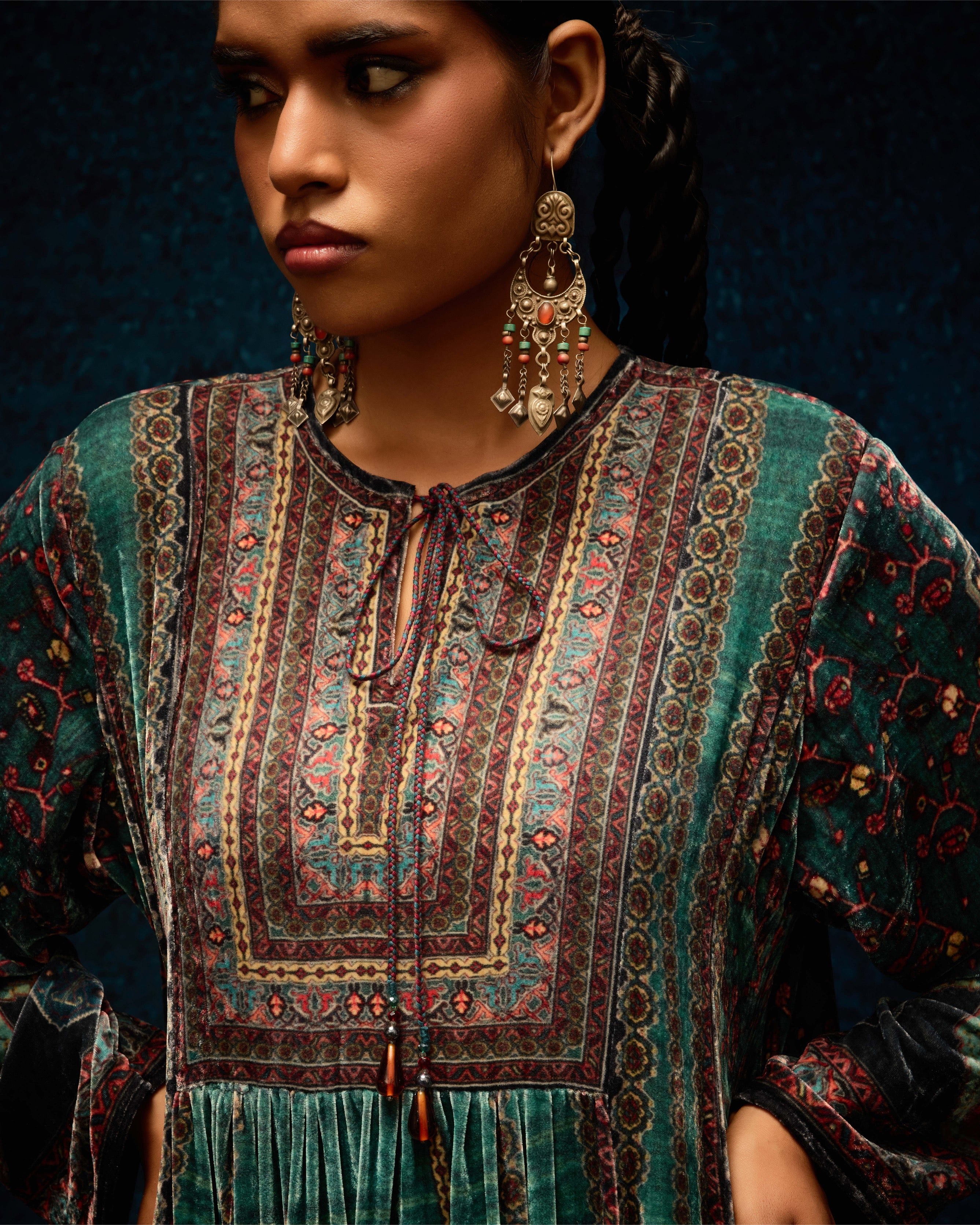 Ajrakh/Shiraz : Anisha - Teal/Maroon