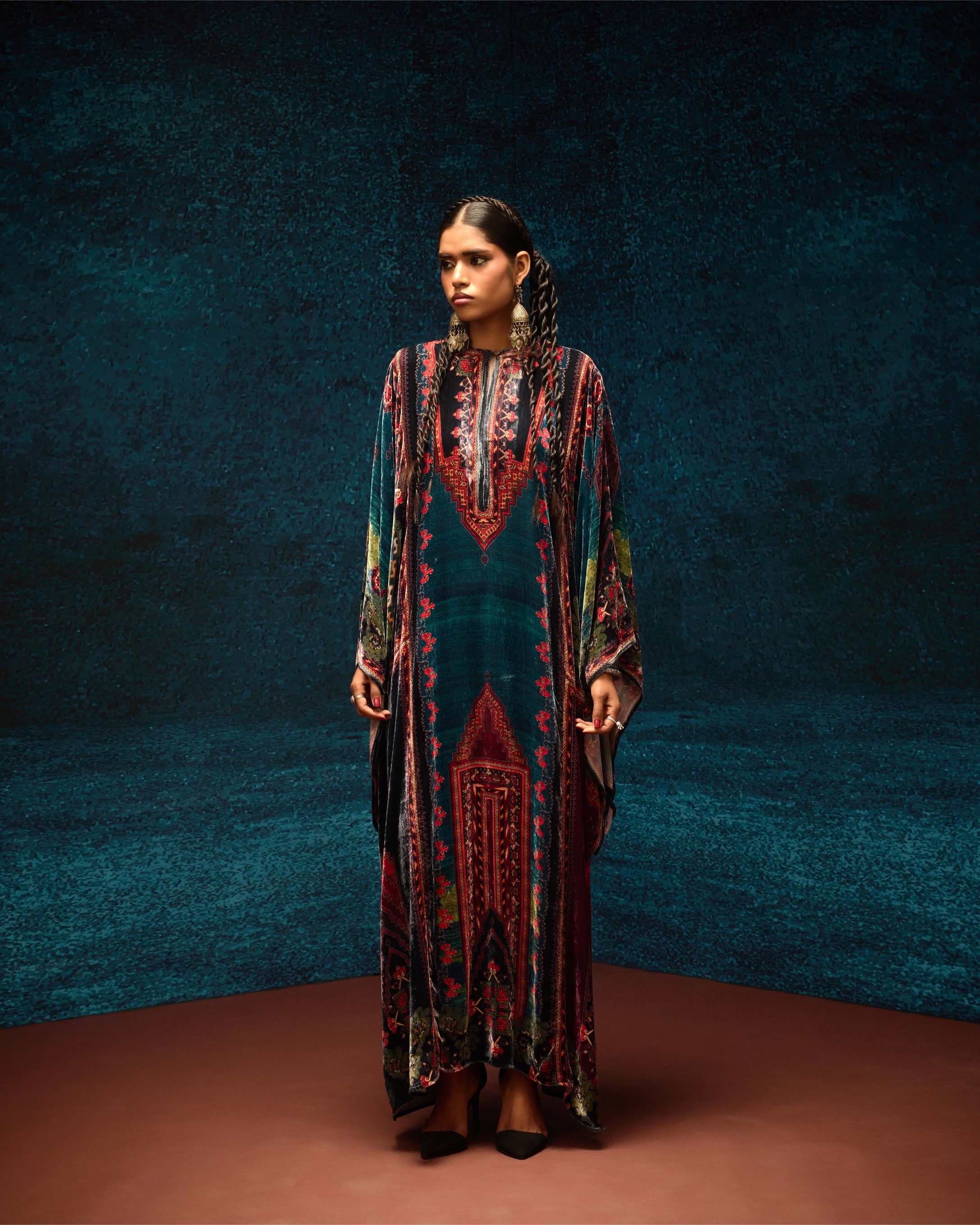 Ajrakh/Shiraz : Beatrice - Teal/Maroon