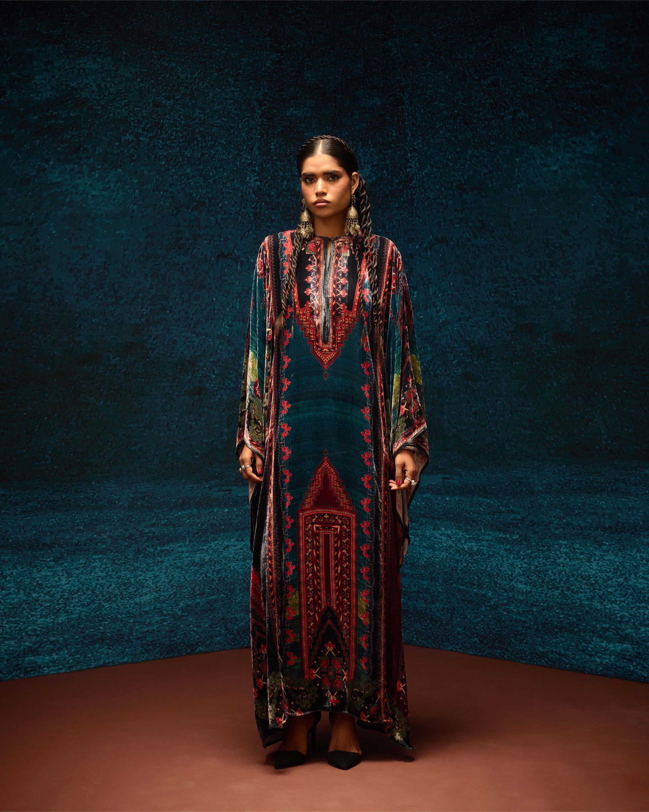 Ajrakh/Shiraz : Beatrice - Teal/Maroon